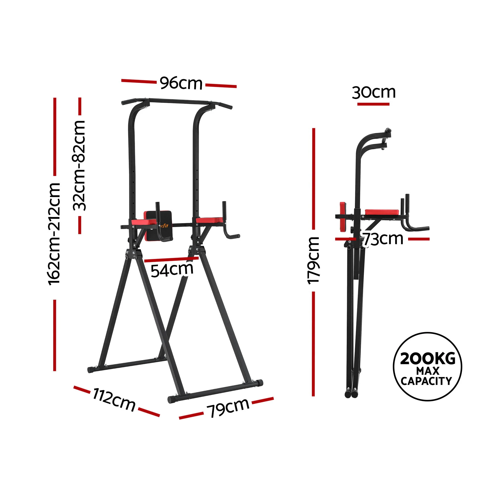Everfit Chin Up Tower Pull Up Station Adjustable Dip Station Folding Home Gym Black - Image 2