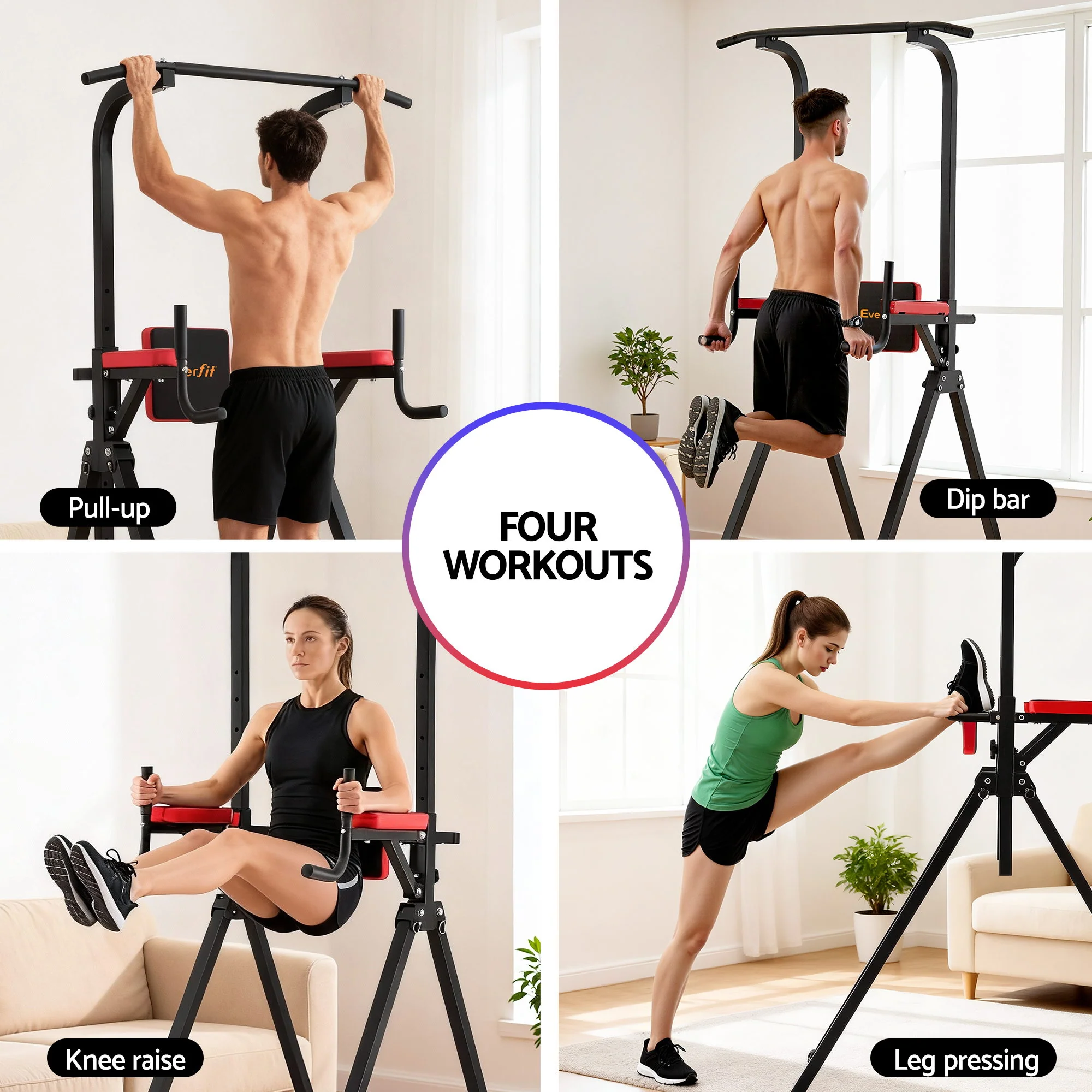Everfit Chin Up Tower Pull Up Station Adjustable Dip Station Folding Home Gym Black - Image 6