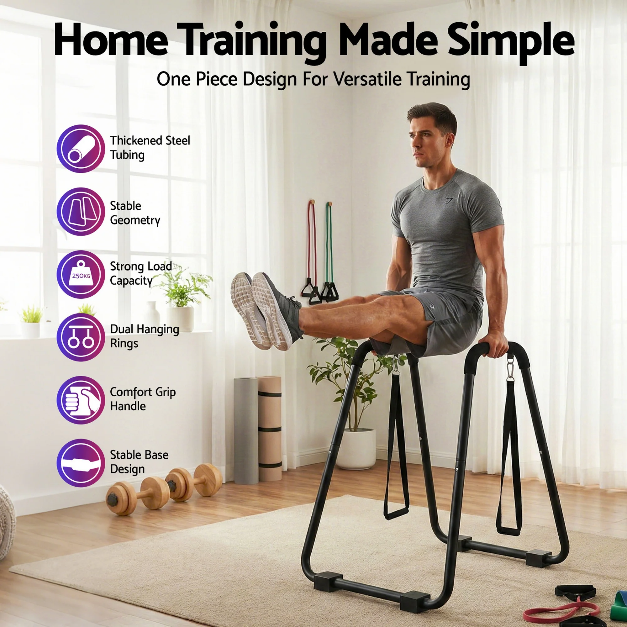 Everfit Dip Station Parallel Bars Heavy Duty Home Gym Stand Calisthenics Black - Image 4