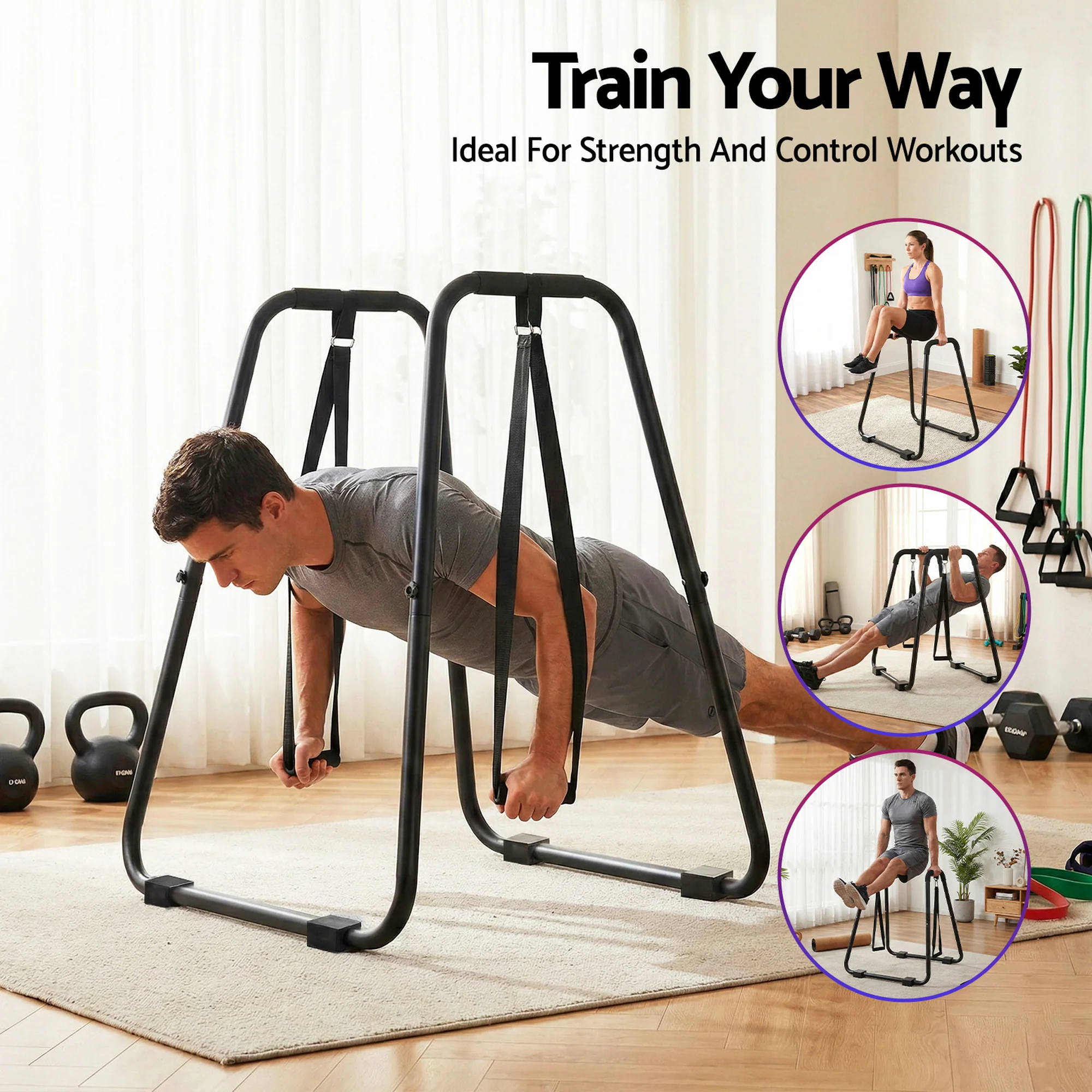 Everfit Dip Station Parallel Bars Heavy Duty Home Gym Stand Calisthenics Black - Image 5