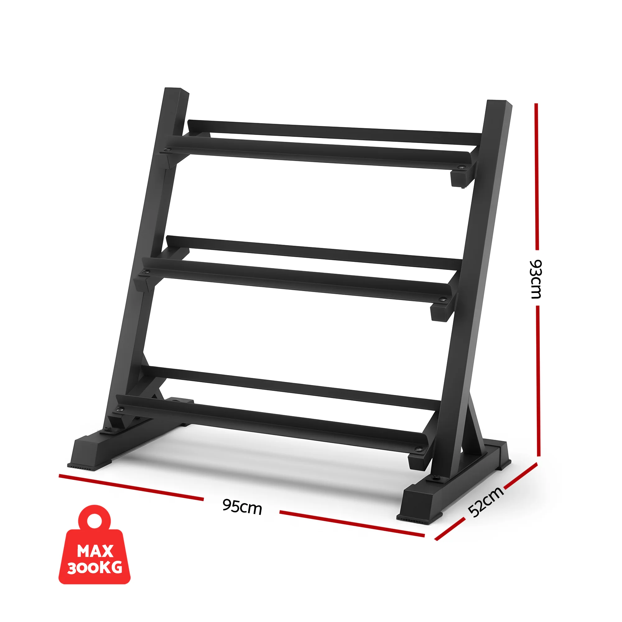Everfit Dumbbell Rack 3-Tier Heavy Duty Weight Storage for Home Gym 300kg Capacity Black - Image 2