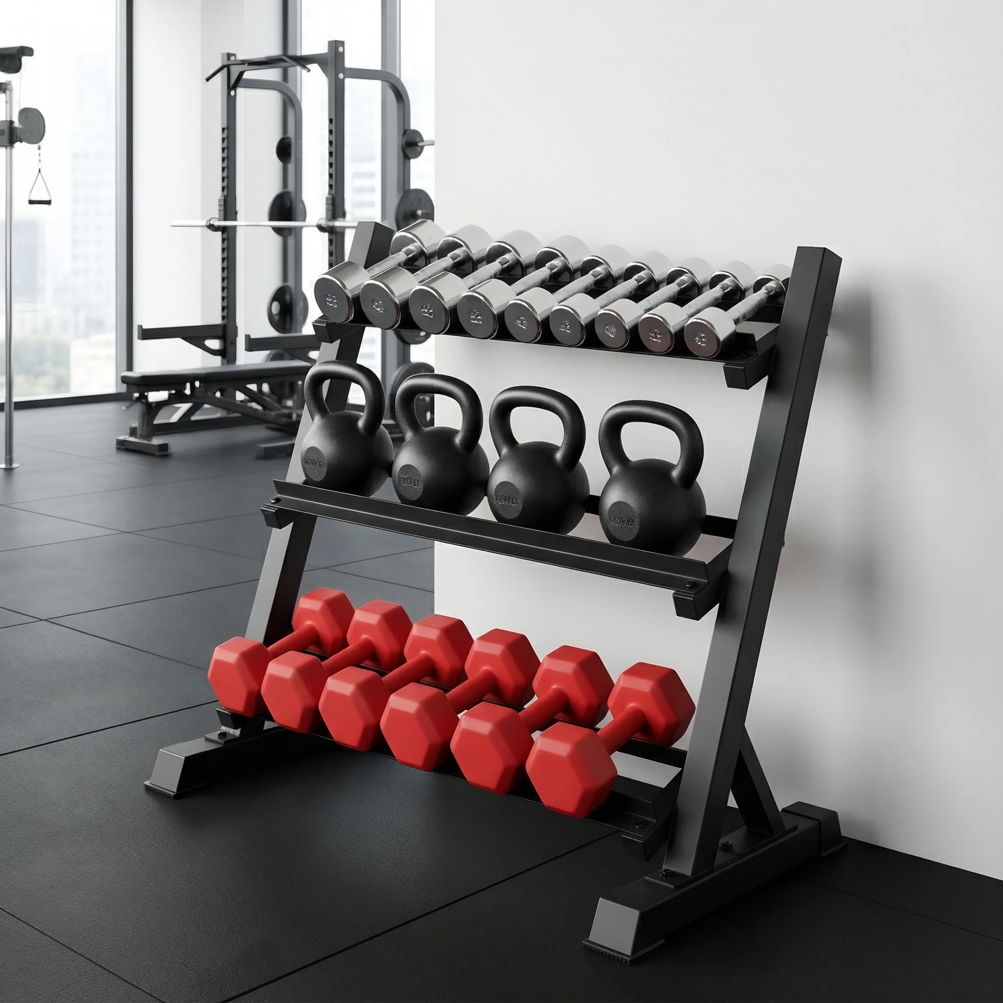 Everfit Dumbbell Rack 3-Tier Heavy Duty Weight Storage for Home Gym 300kg Capacity Black - Image 7