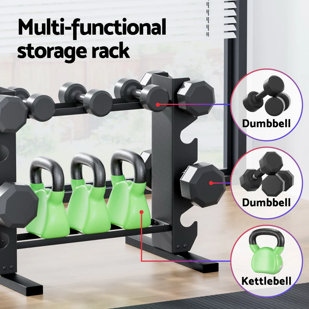 Everfit Dumbbells Rack Dumbbell Kettlebell Stand Home Gym Storage 200kg Capacity - Image 3