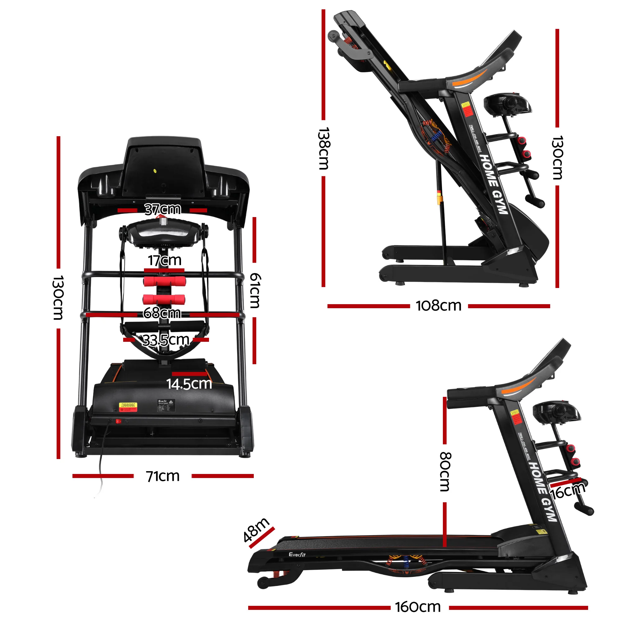 Everfit Treadmill Electric Home Gym Fitness Exercise Machine w/ Massager 480mm - Image 2