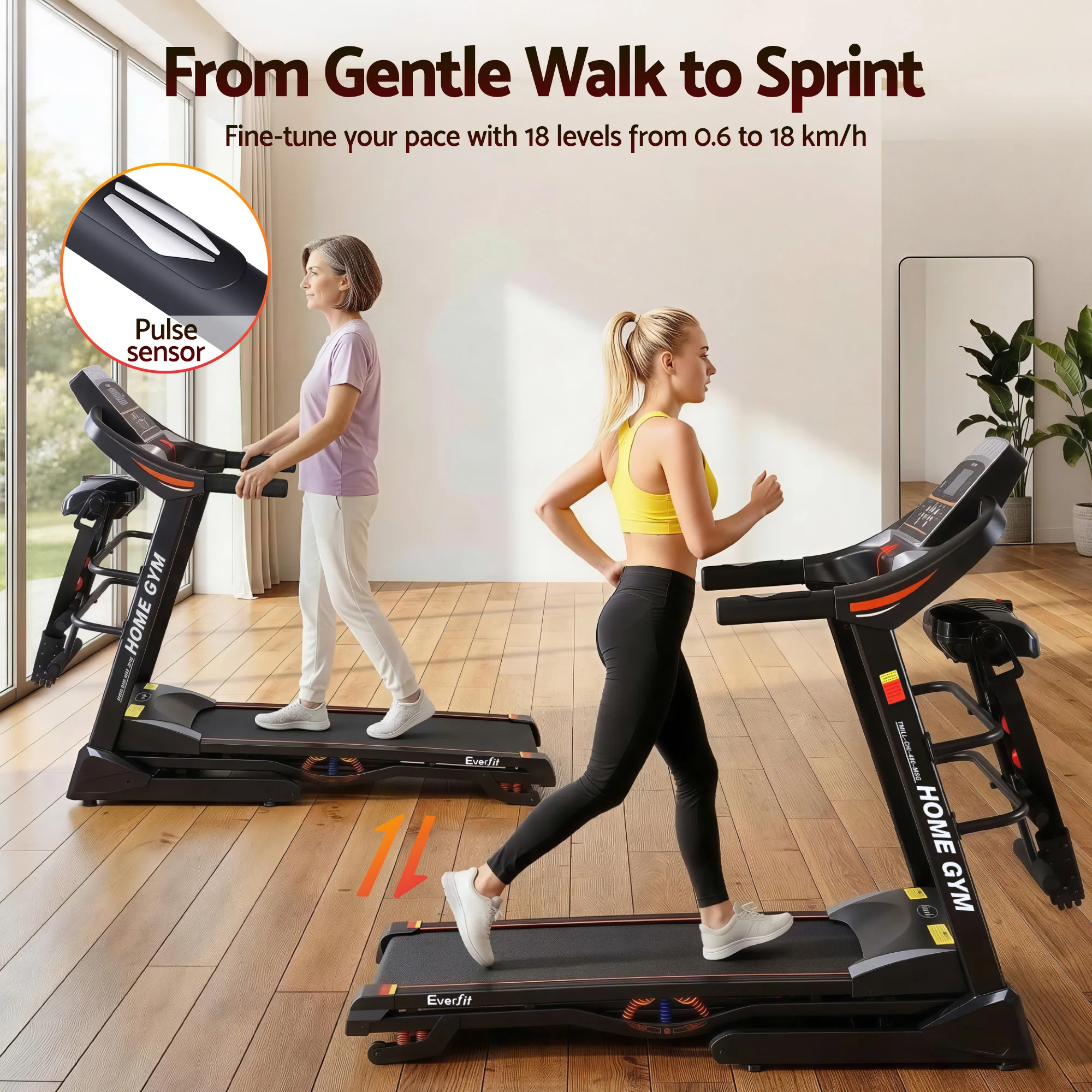 Everfit Treadmill Electric Home Gym Fitness Exercise Machine w/ Massager 480mm - Image 6