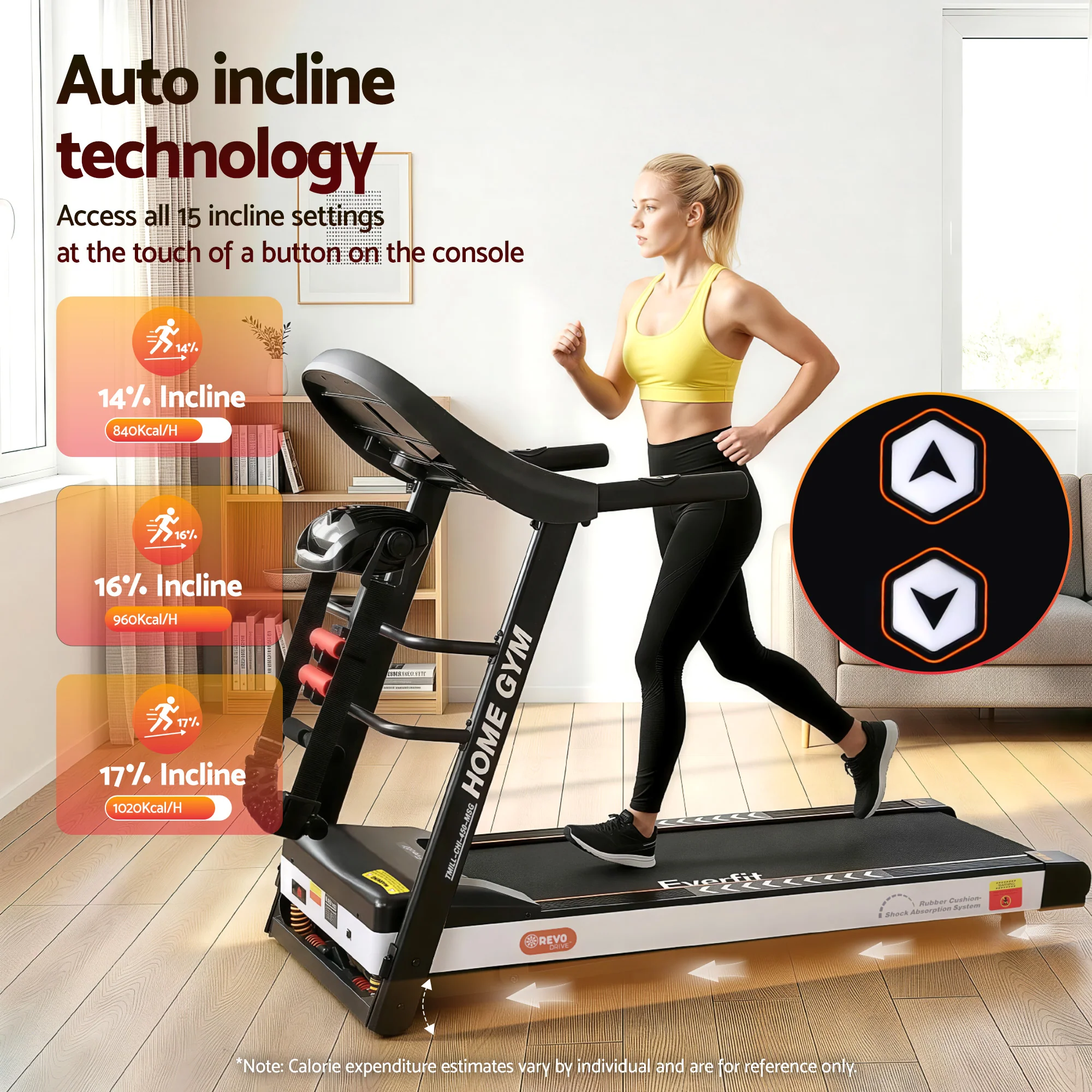 Everfit Treadmill Electric Home Gym Fitness Exercise Machine w/ Massager 450mm - Image 4