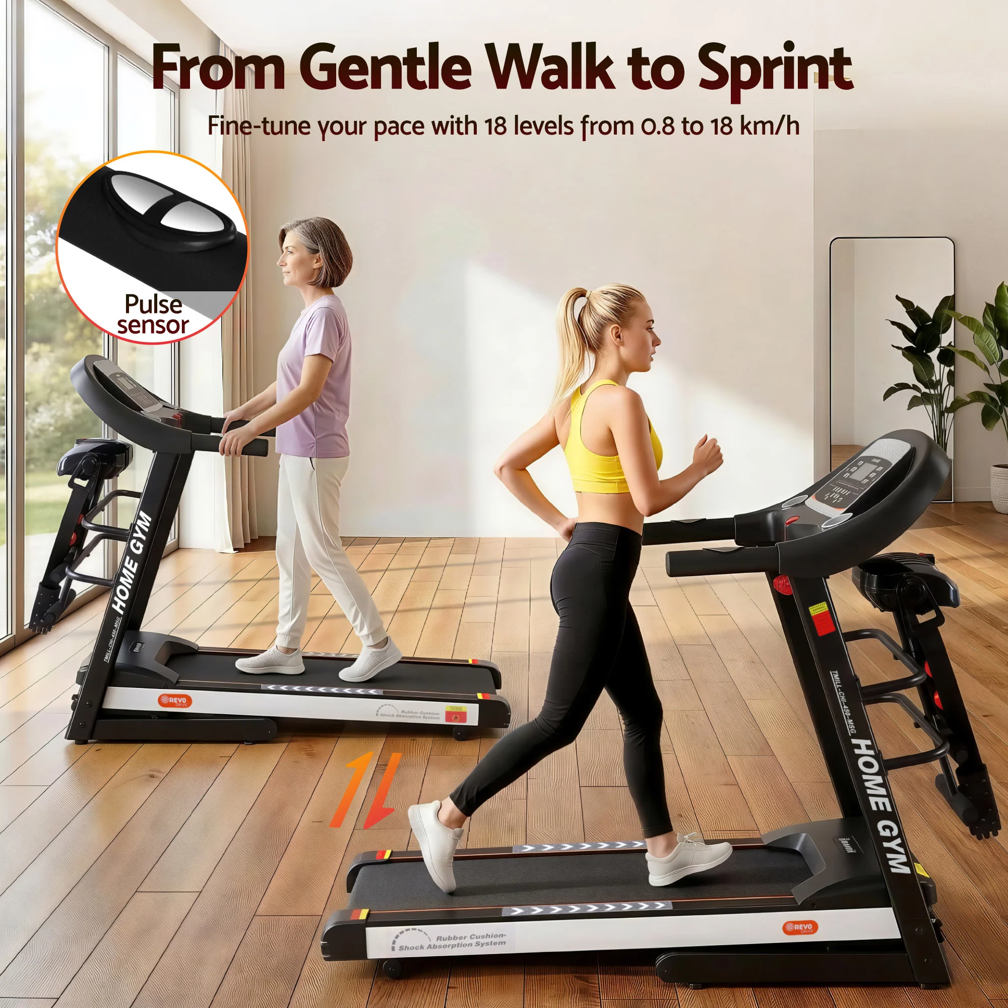 Everfit Treadmill Electric Home Gym Fitness Exercise Machine w/ Massager 450mm - Image 6