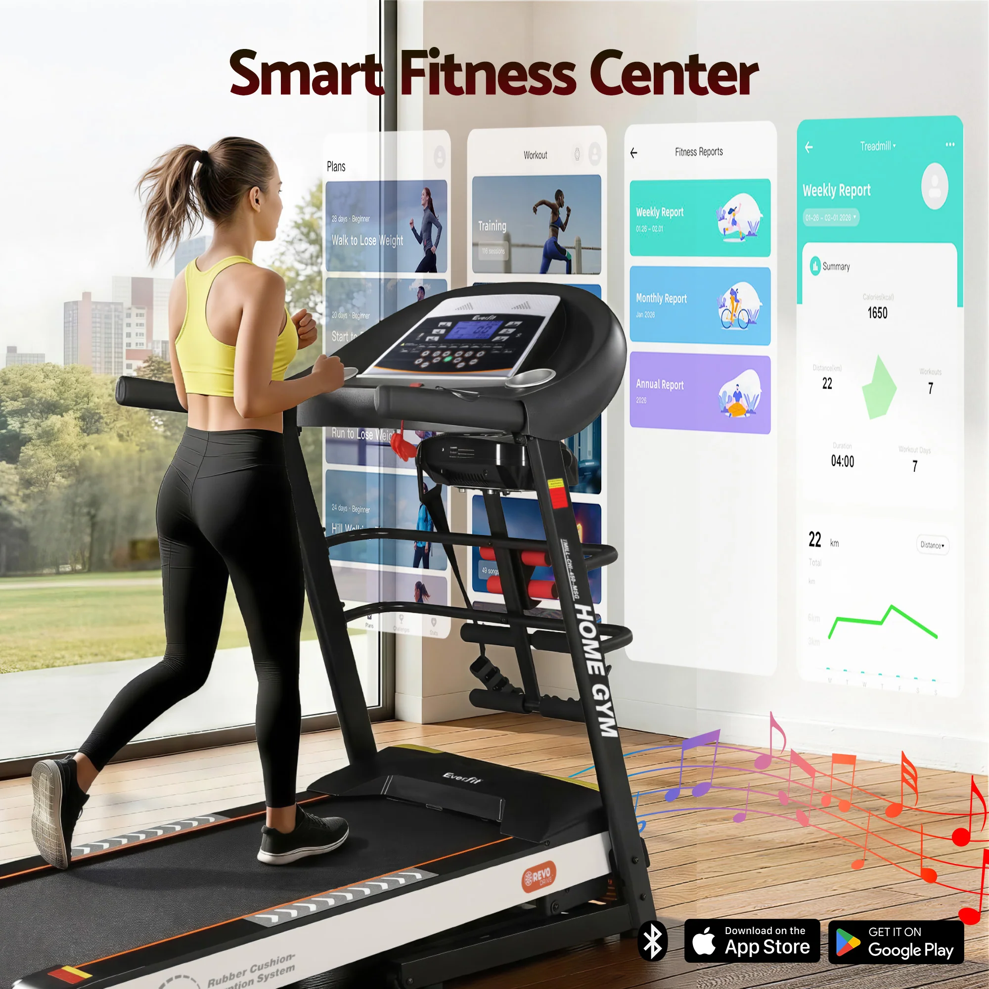 Everfit Treadmill Electric Home Gym Fitness Exercise Machine w/ Massager 450mm - Image 7