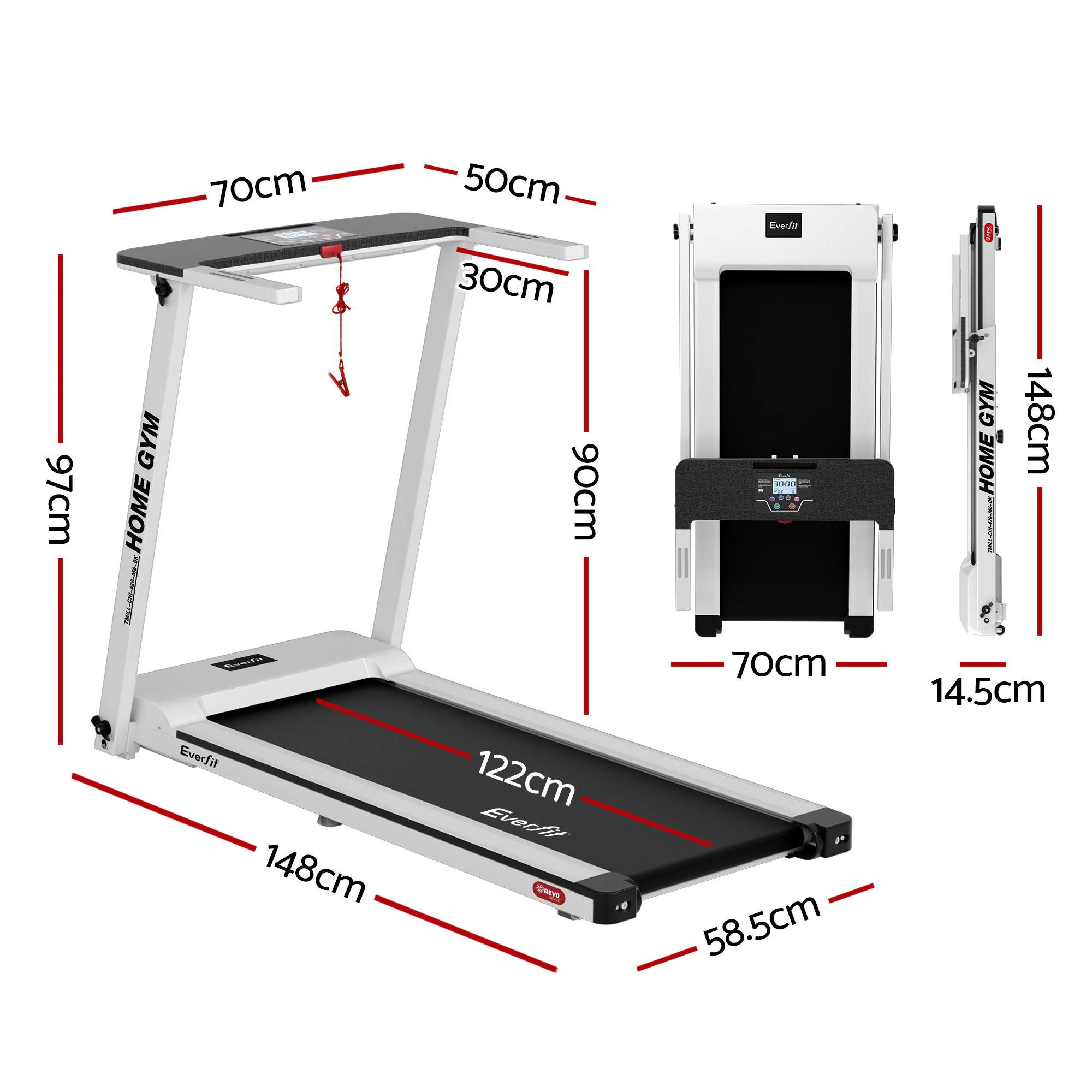 Everfit Treadmill Electric Home Gym Fitness Exercise Fully Foldable 420mm White - Image 2