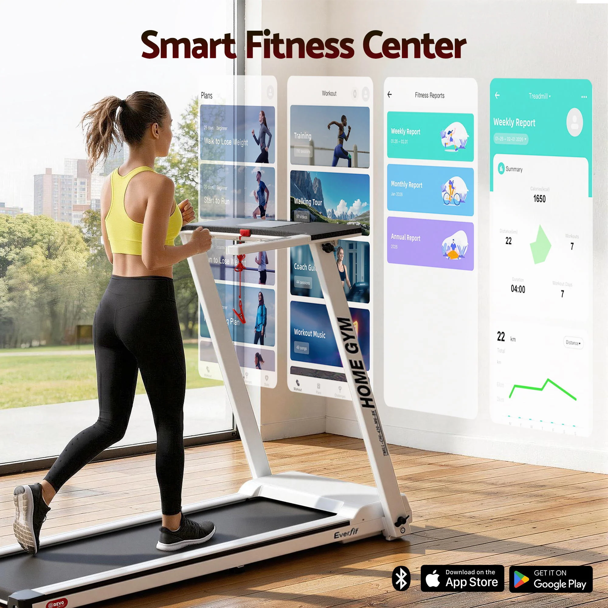 Everfit Treadmill Electric Home Gym Fitness Exercise Fully Foldable 420mm White - Image 6