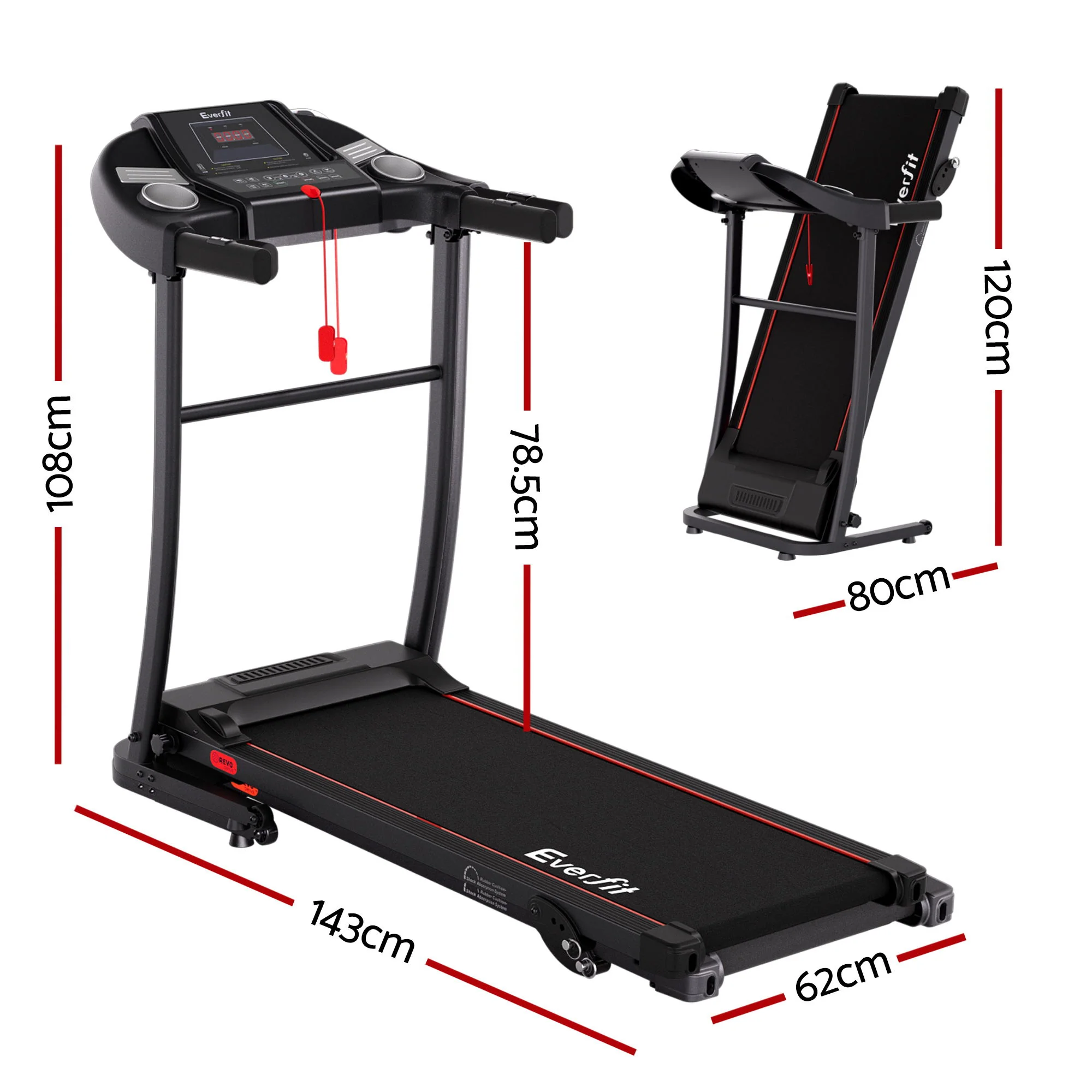 Everfit Treadmill Electric Home Gym Fitness Exercise Equipment Incline 400mm - Image 2