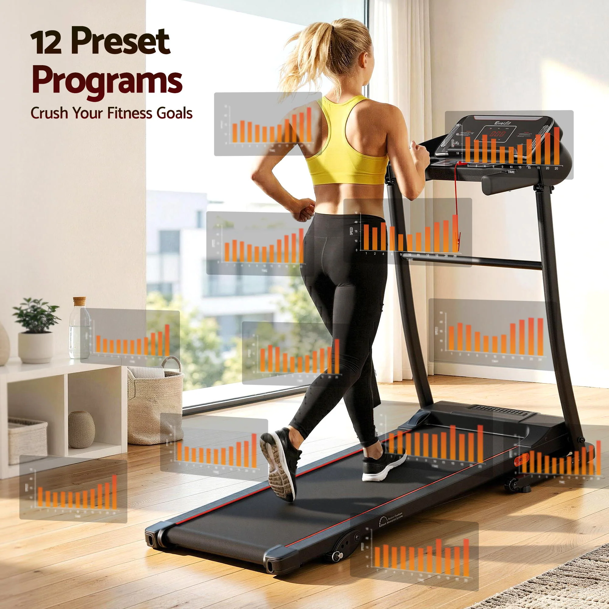 Everfit Treadmill Electric Home Gym Fitness Exercise Machine Incline 400mm - Image 4