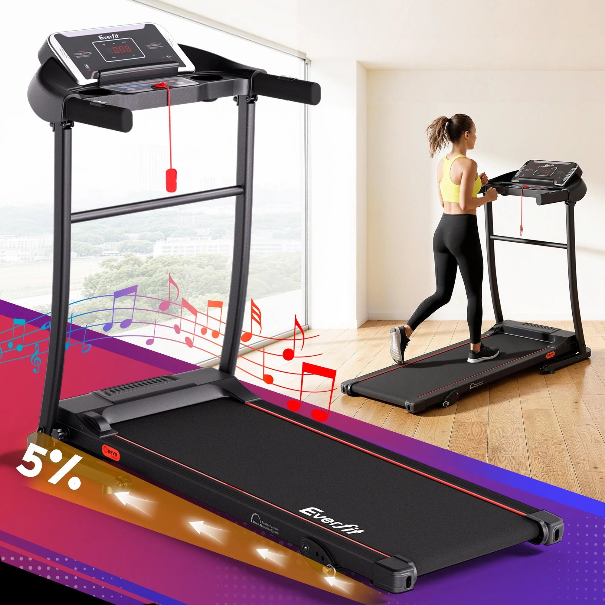 Everfit Treadmill Electric Home Gym Fitness Exercise Machine Incline 400mm - Image 8