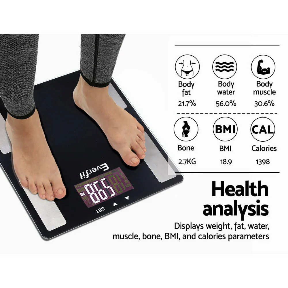 Everfit Body Fat Bathroom Scale Weighing BMI Monitor Gym 180KG - Image 4
