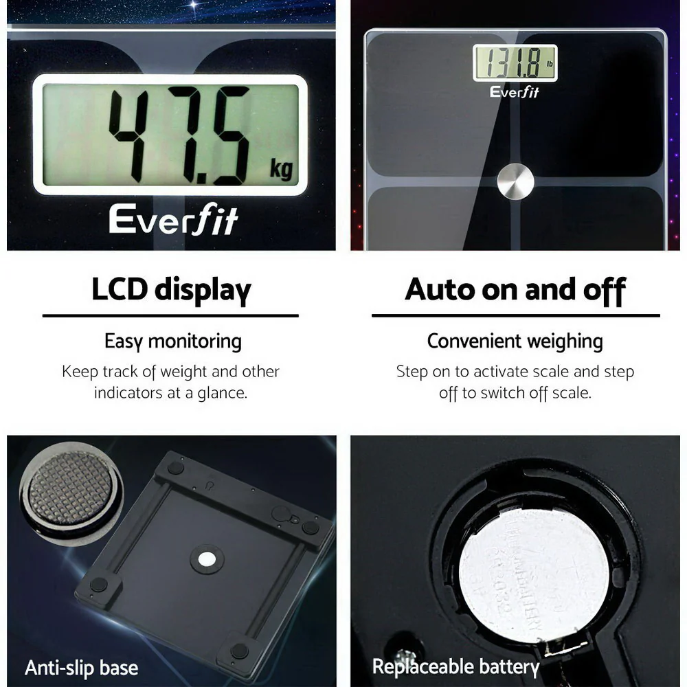 Everfit Body Fat Bathroom Scale Weighing Tracker Gym 180KG - Image 5