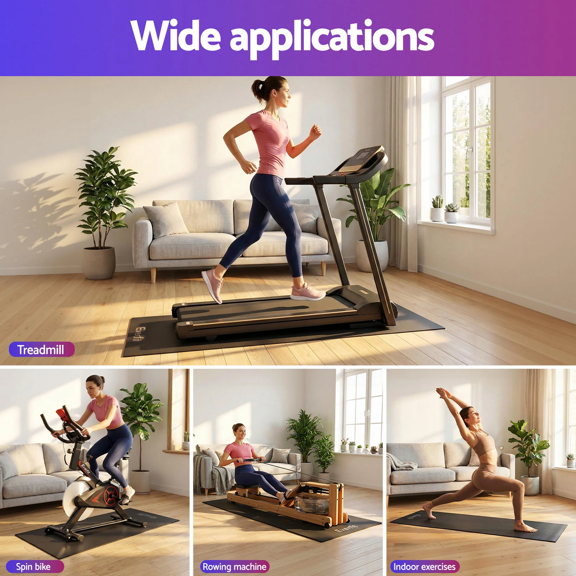 Everfit Exercise Equipment Mat Treadmill Floor Rug Home Gym Bike Fitness Yoga 2M - Image 7