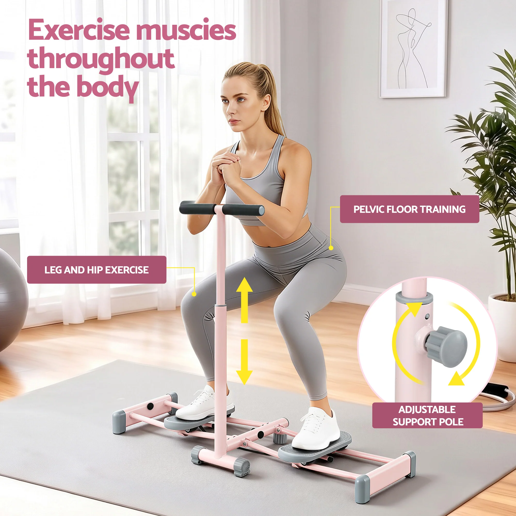 Everfit Foldable Ski Exercise Machine Leg Thigh Trainer Home Fitness Cardio Pink - Image 5