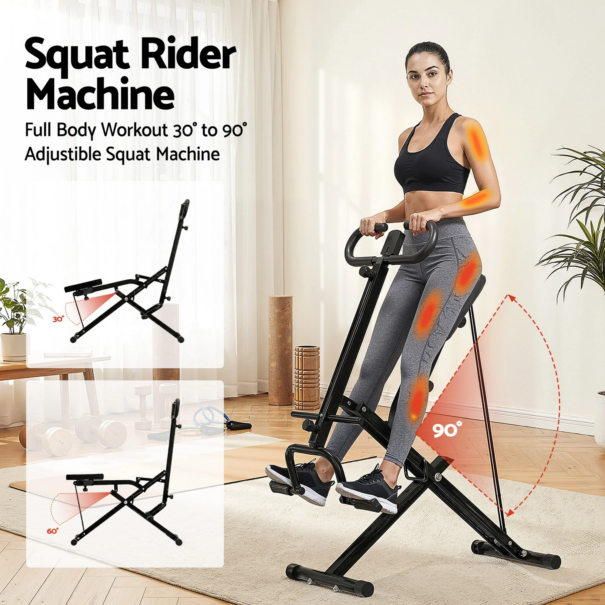 Everfit Foldable Squat Machine Deep Squat Rowing Machine 5 Adjustable Seat Home Gym - Image 4