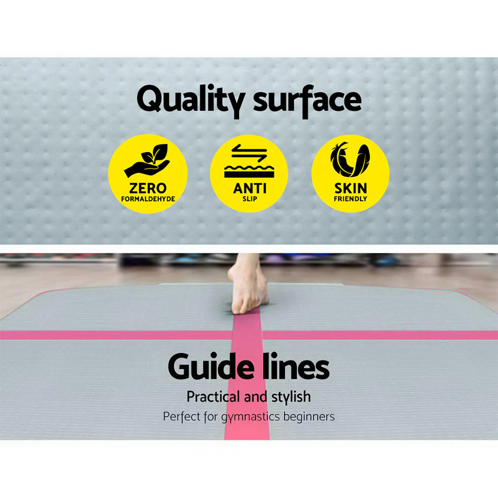 Everfit GoFun 3X1M Inflatable Air Track Mat with Pump Tumbling Gymnastics Pink - Image 4