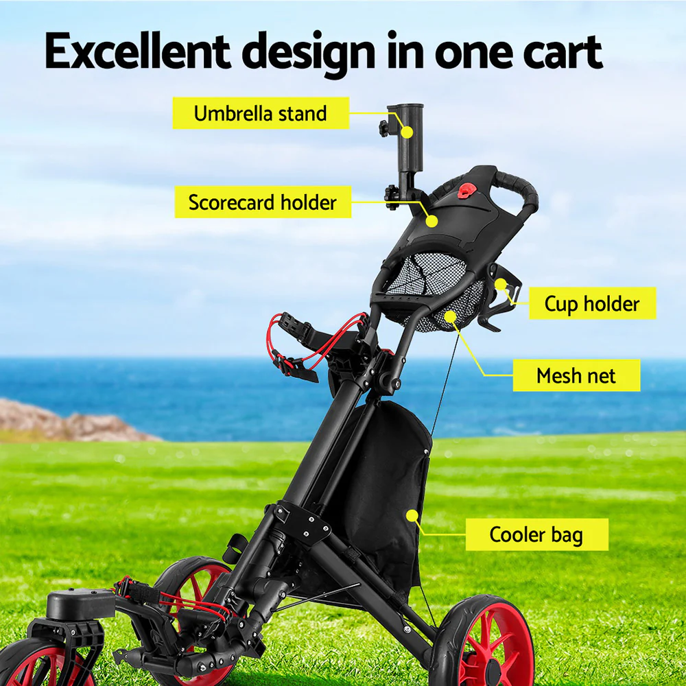 Everfit Golf Buggy Foldable Trolley Golf Cart Swivel Wheel Umbrella Bottle Stand - Image 5