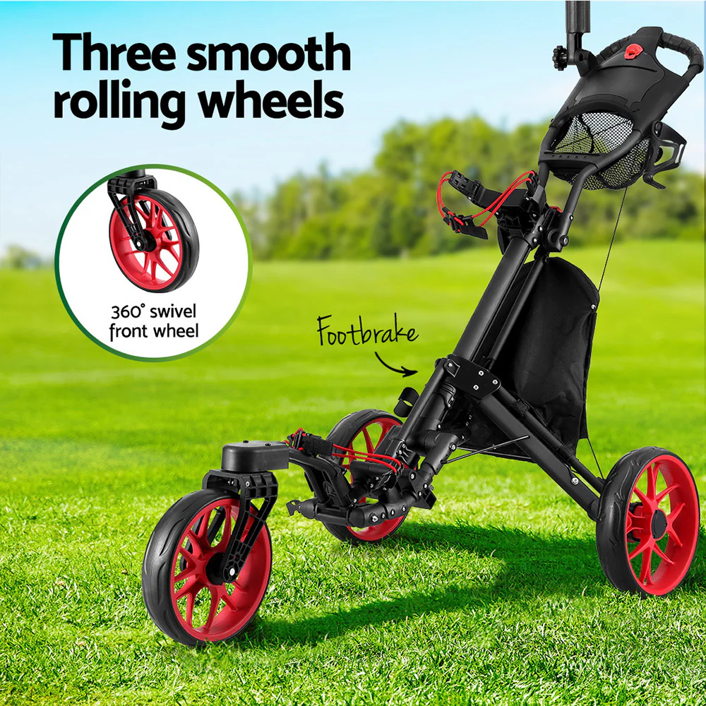 Everfit Golf Buggy Foldable Trolley Golf Cart Swivel Wheel Umbrella Bottle Stand - Image 6