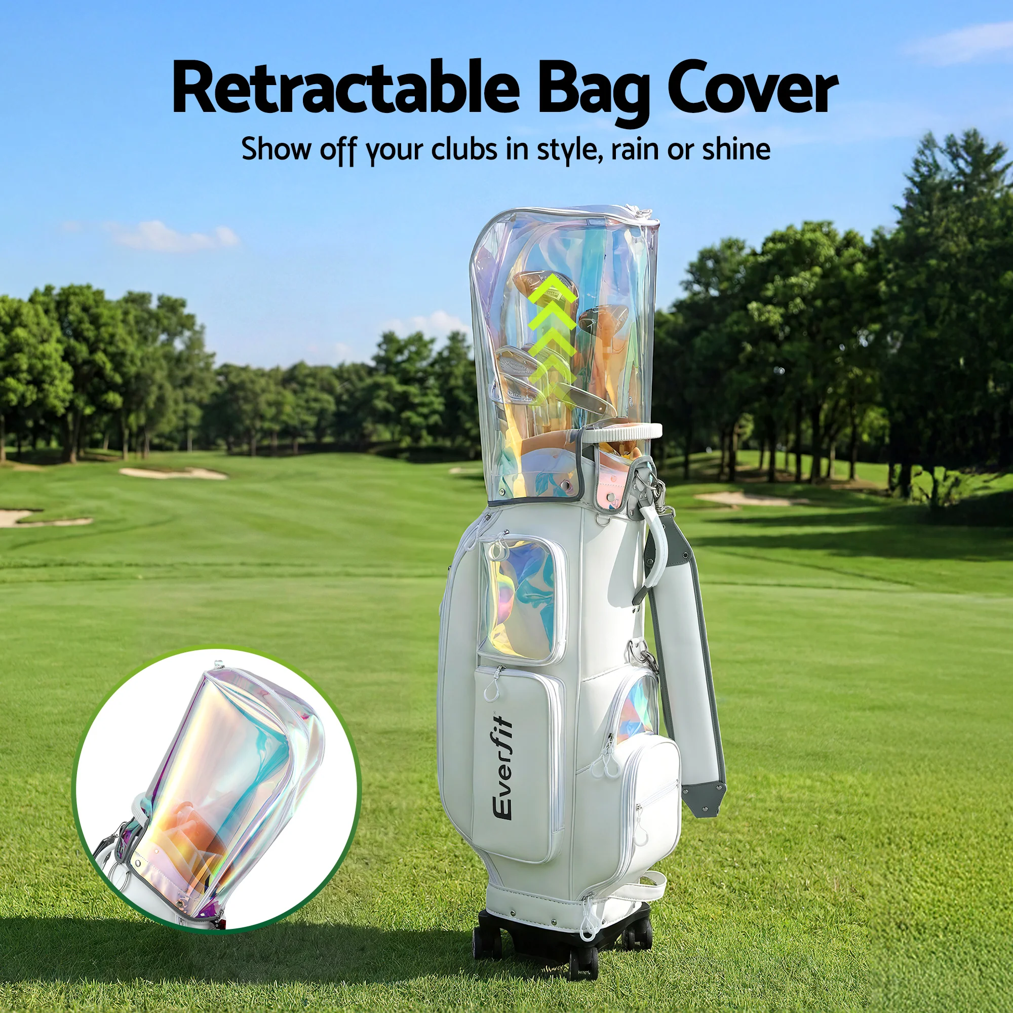 Everfit Golf Cart Bag Rolling Buggy Club Organiser Synthetic Leather White - Image 4