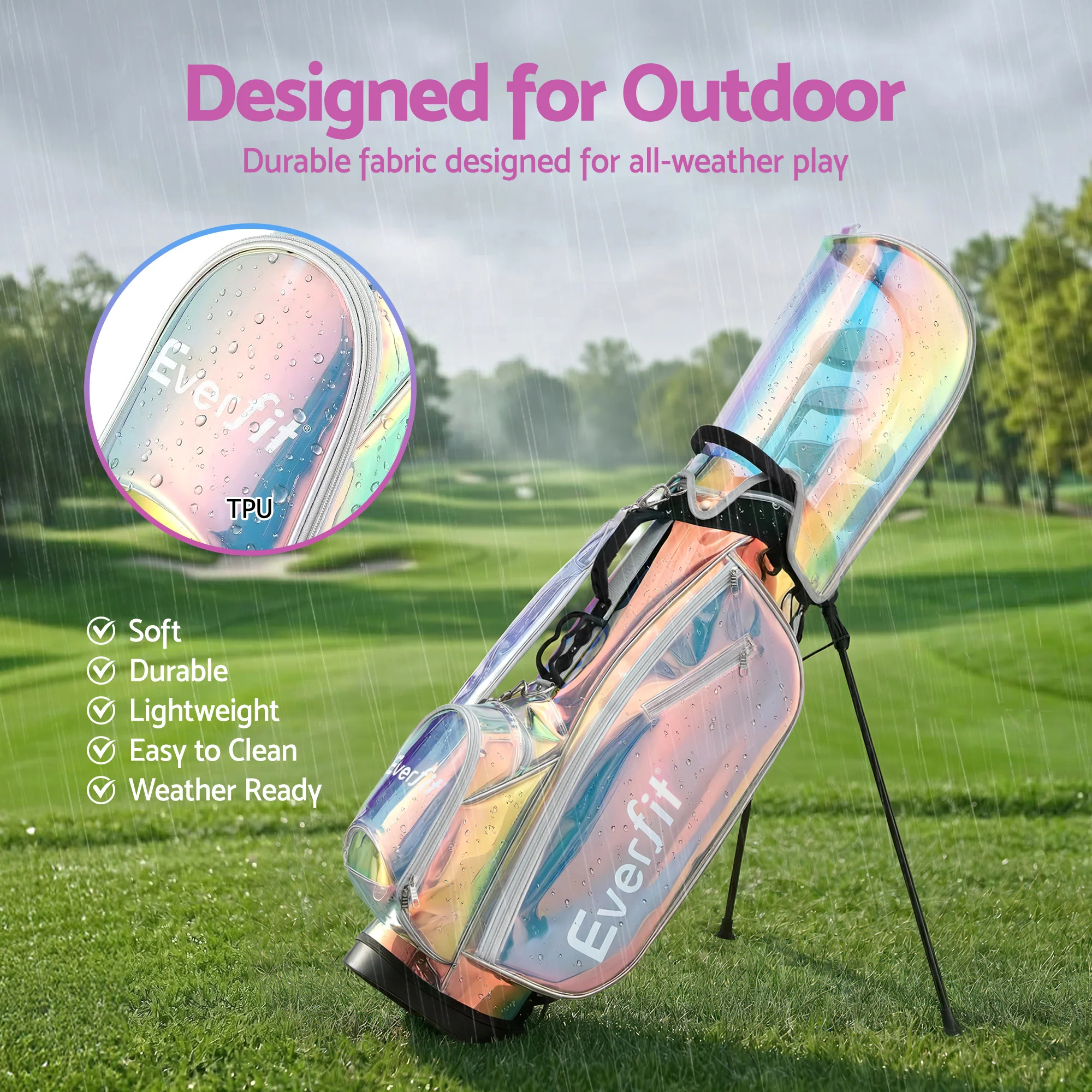 Everfit Golf Stand Bag Lightweight Carry Bag Dual Strap Club Divider Holographic - Image 6