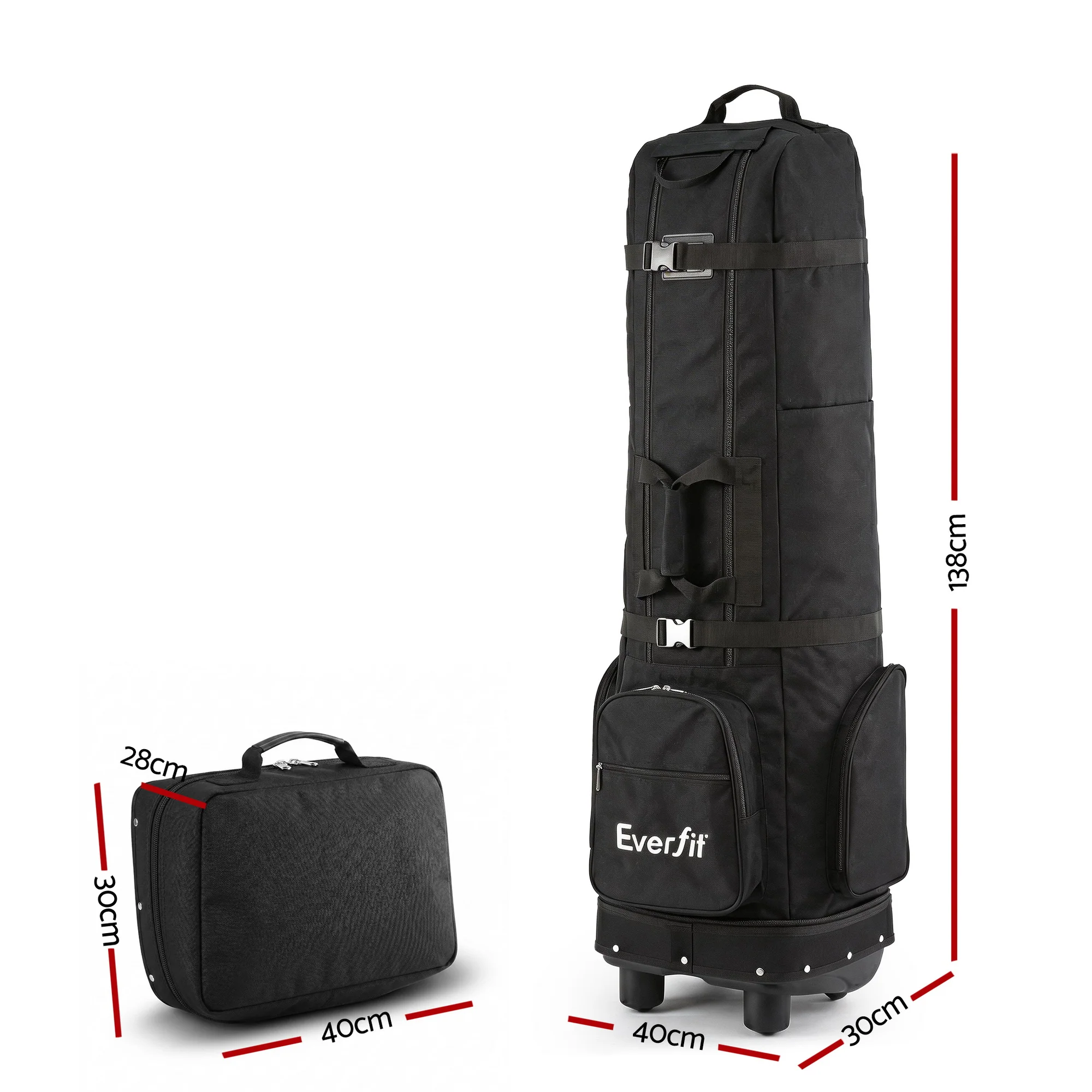 Everfit Golf Travel Bag Flight Cover Foldable Soft Case Wheels Black - Image 2