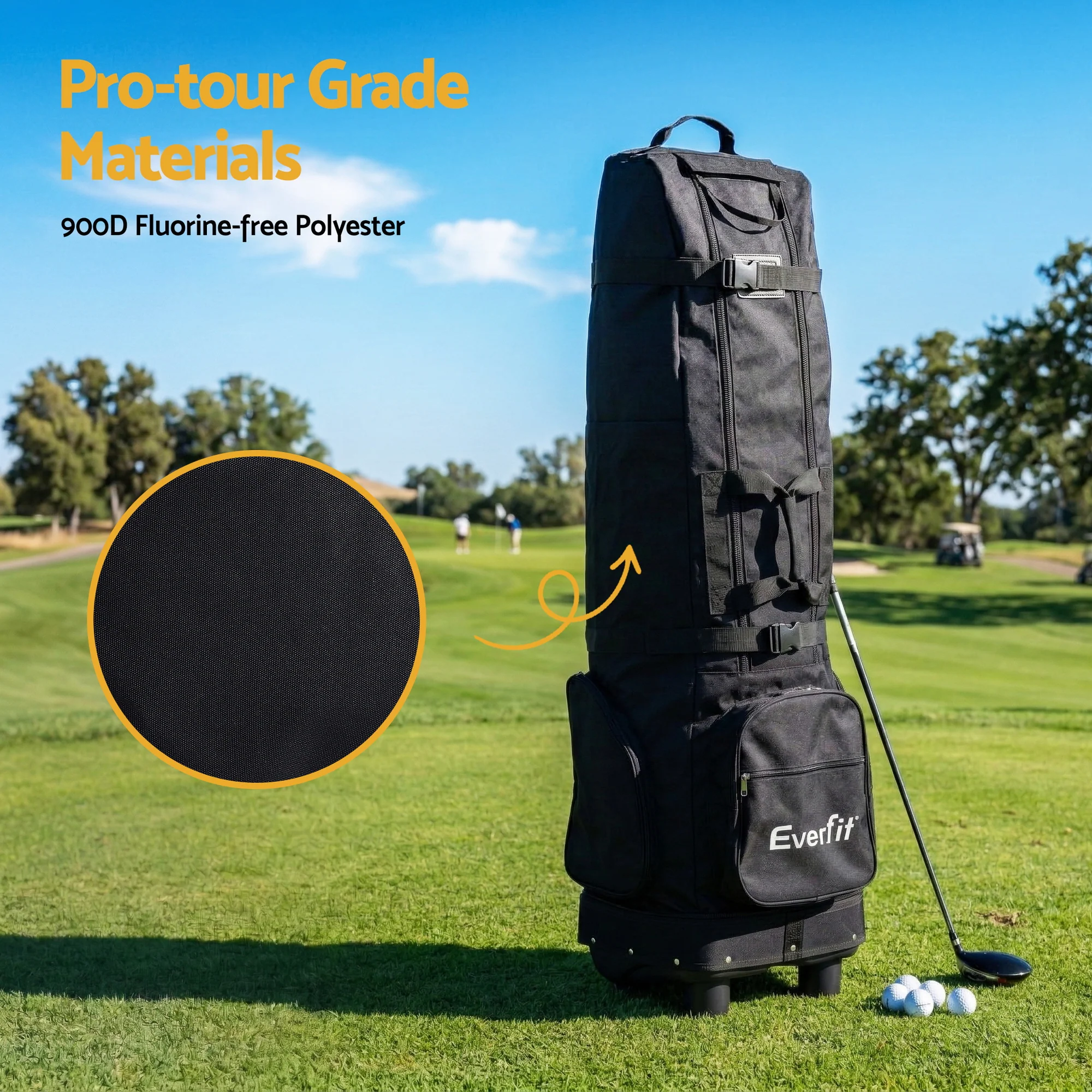 Everfit Golf Travel Bag Flight Cover Foldable Soft Case Wheels Black - Image 5
