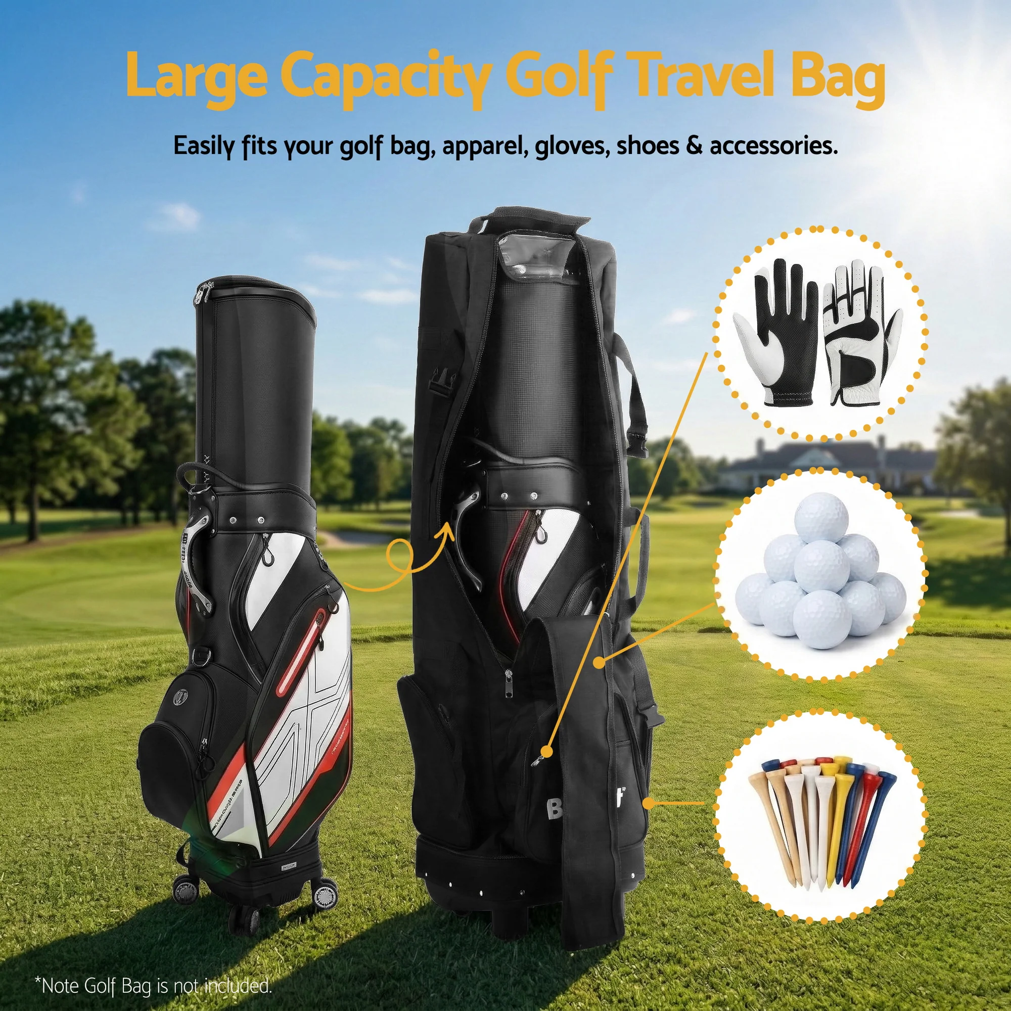Everfit Golf Travel Bag Flight Cover Foldable Soft Case Wheels Black - Image 6