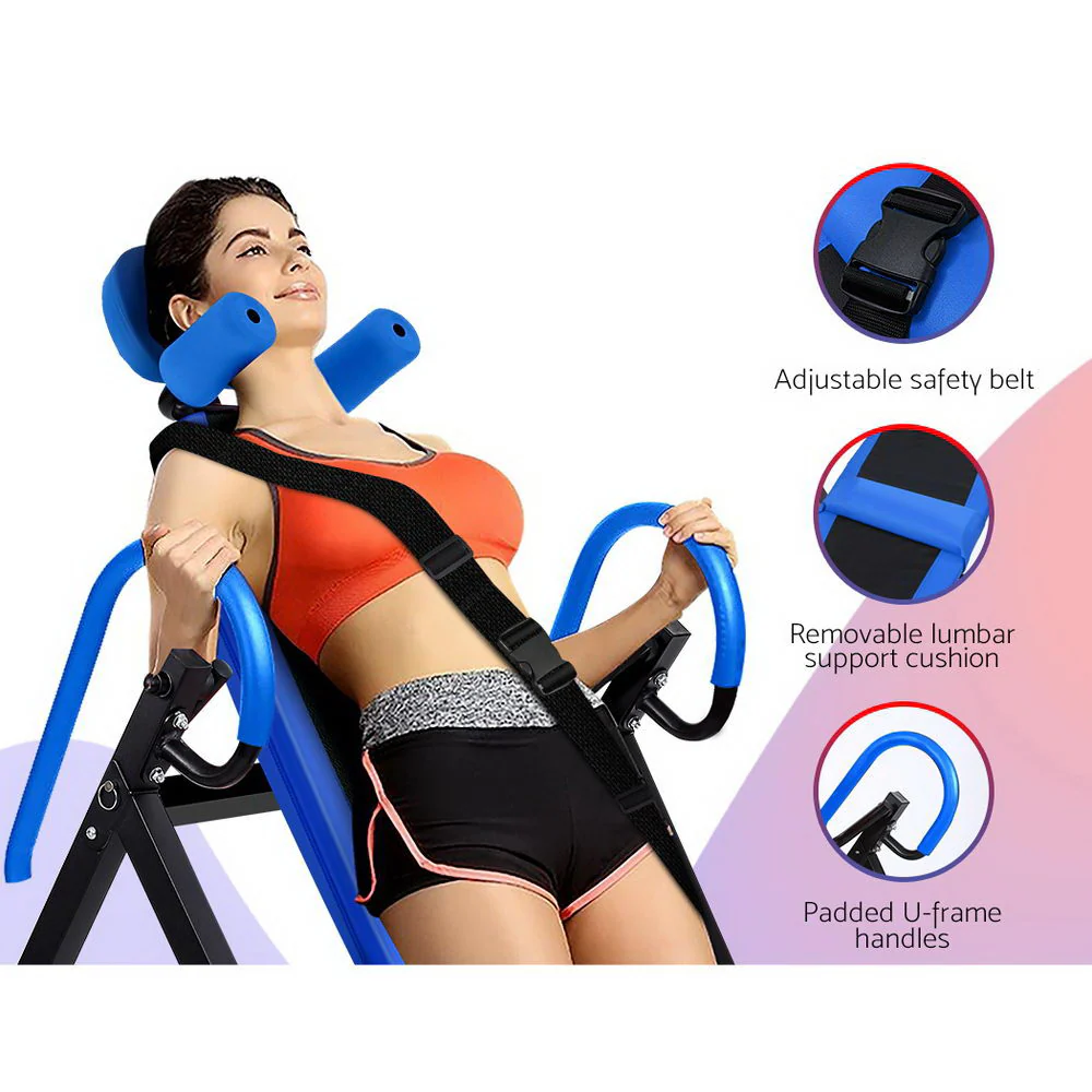 Everfit Inversion Table Gravity Exercise Inverter Back Stretcher Home Gym Blue - Image 3