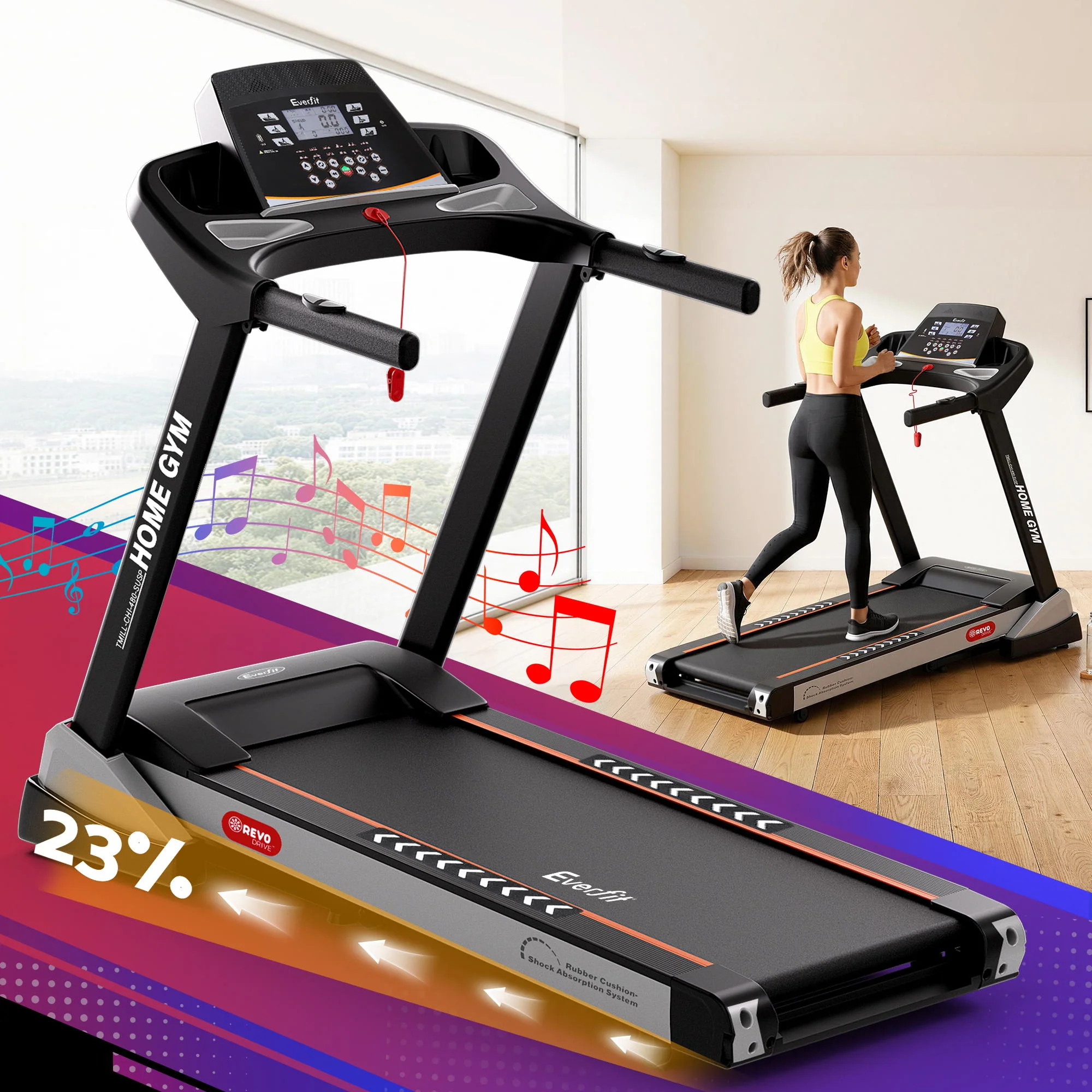 Everfit Treadmill Electric Auto Incline Spring Home Gym Fitness Exercise 480mm - Image 8