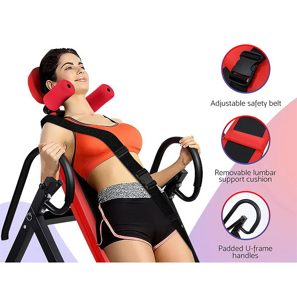 Everfit Inversion Table Gravity Exercise Inverter Back Stretcher Home Gym Red - Image 2