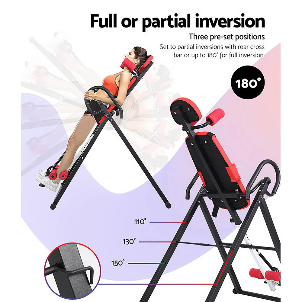 Everfit Inversion Table Gravity Exercise Inverter Back Stretcher Home Gym Red - Image 6
