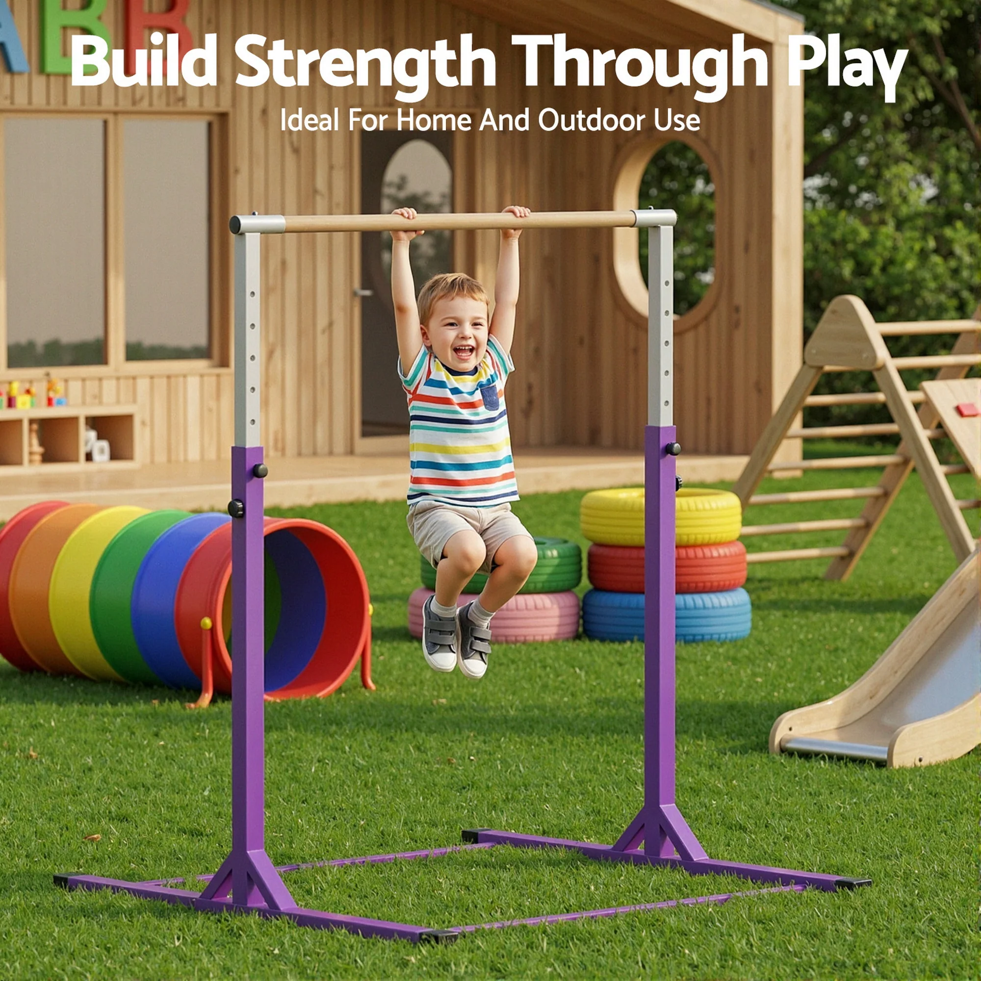 Everfit Kids Gymnastics Bar Pull Up Station Monkey Bar Adjustable Indoor Garden - Image 4
