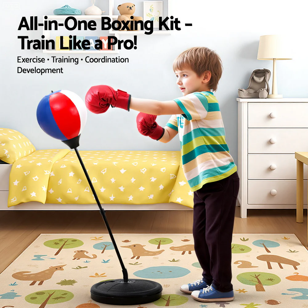 Everfit Kids Punching Bag Stand Set Adjustable 76-112cm with Gloves & Pump - Image 5