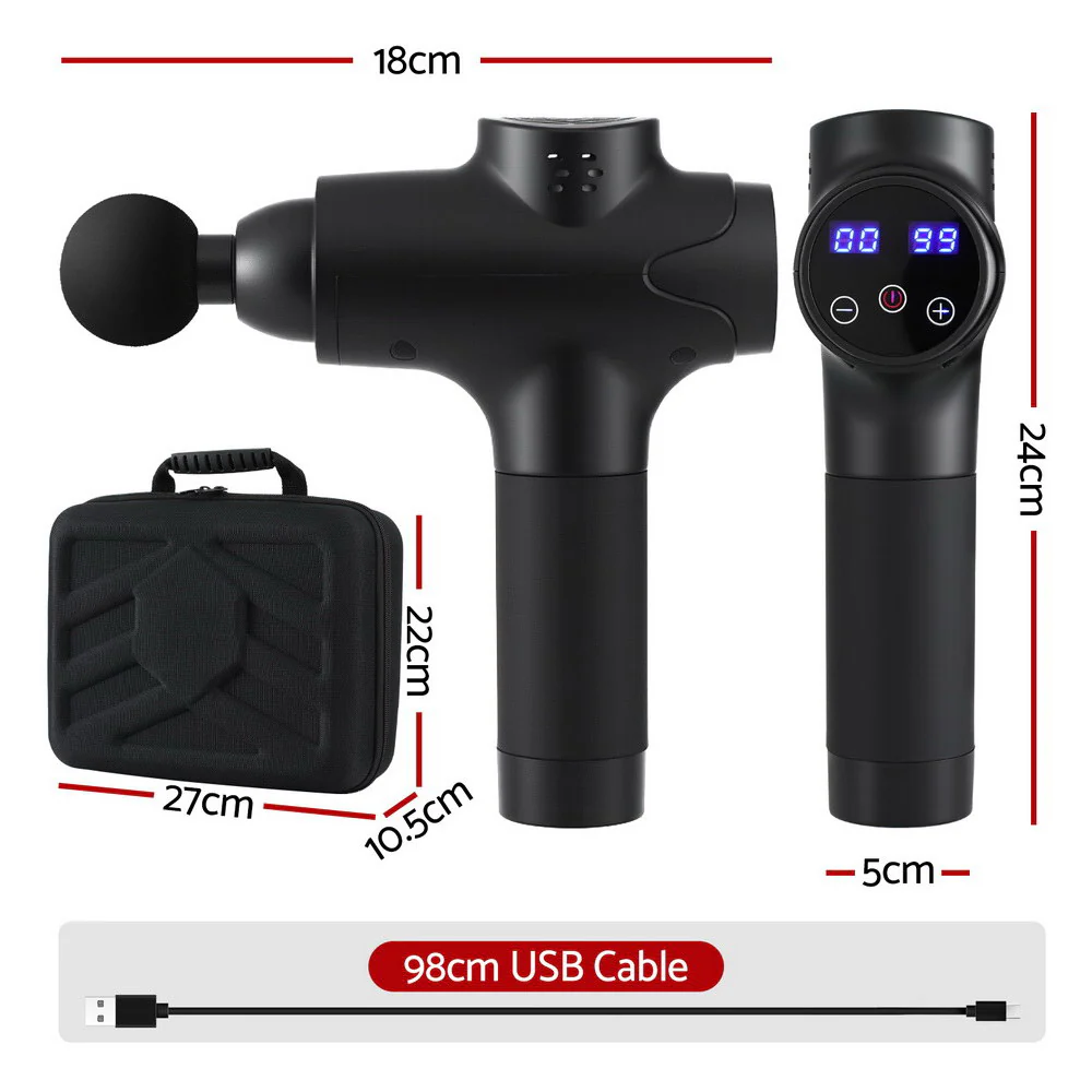 Everfit Massage Gun 30 Speed 8 Heads Vibration Muscle Massager Chargeable Black - Image 2