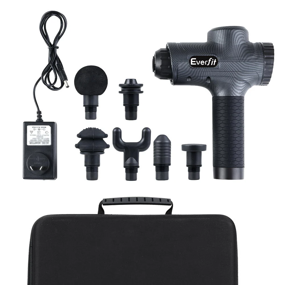 Everfit Massage Gun 30 Speed 6 Heads Vibration Muscle Massager Chargeable Grey - Image 3