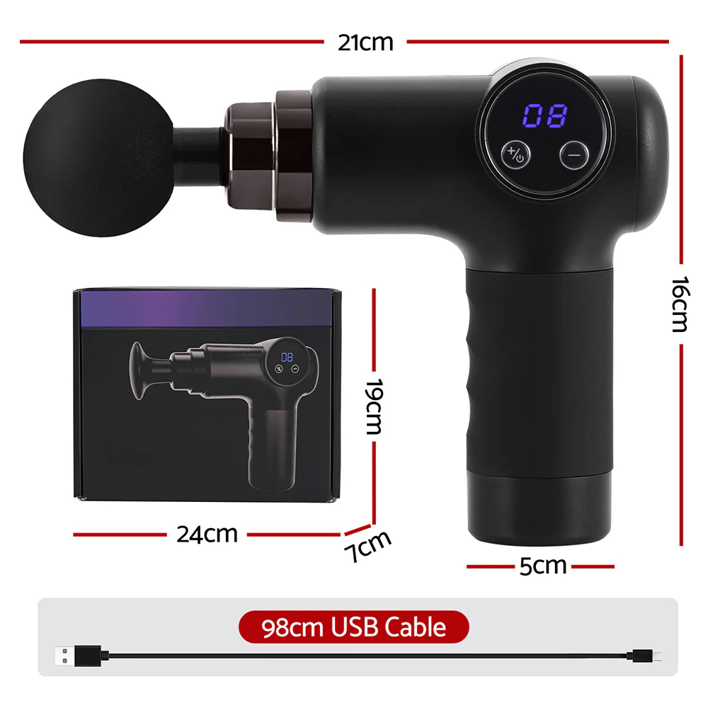 Everfit Massage Gun 8 Speed 4 Heads Vibration Muscle Massager Chargeable Black - Image 2