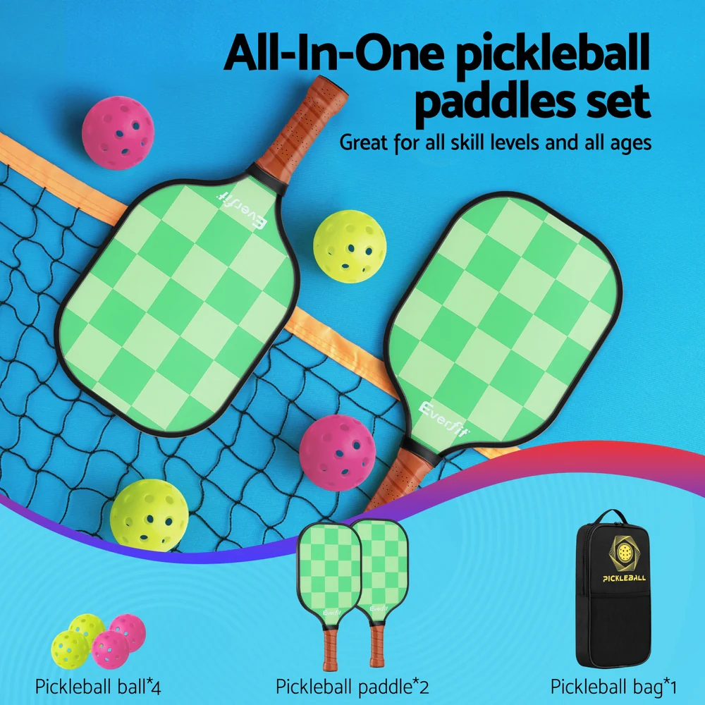 Everfit Pickleball Paddle Set Fiberglass with Balls Bag Tournament Kit 2PCS Pickle Balls Rackets - Image 4