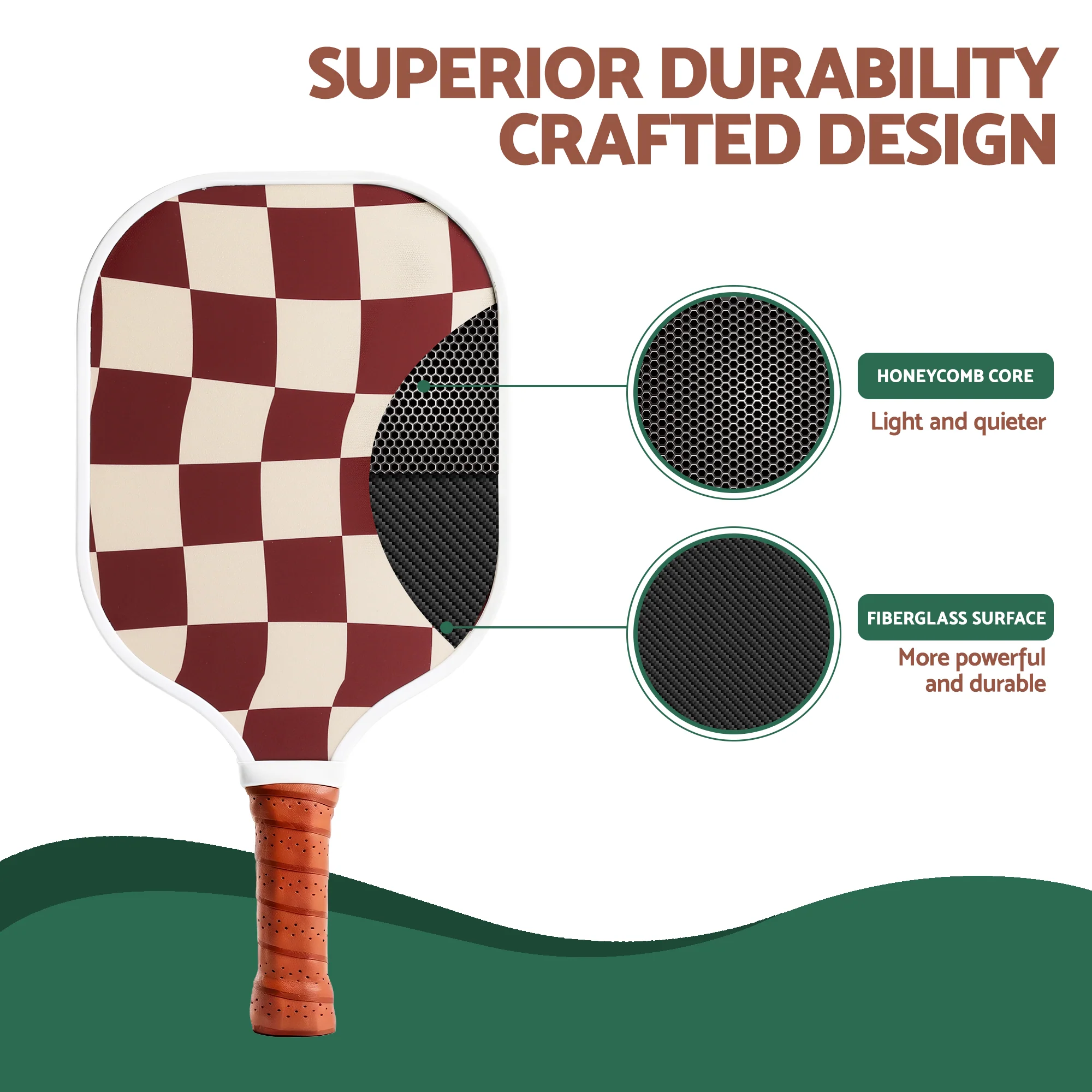 Everfit Pickleball Paddle Set Fibreglass Racquet Honeycomb Core With Bag Brown - Image 5