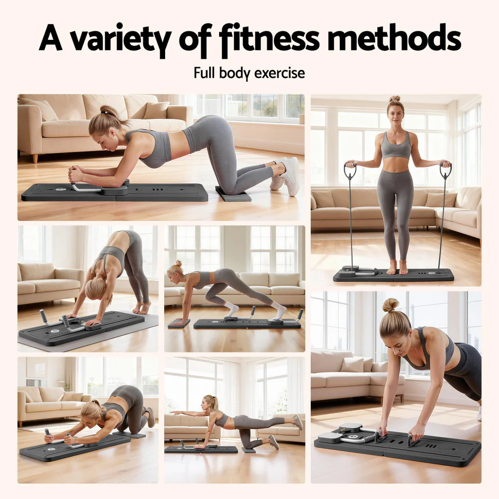 Everfit Pilates Reformer Abdominal Exercise Board Push Up Set Fitness Black - Image 4