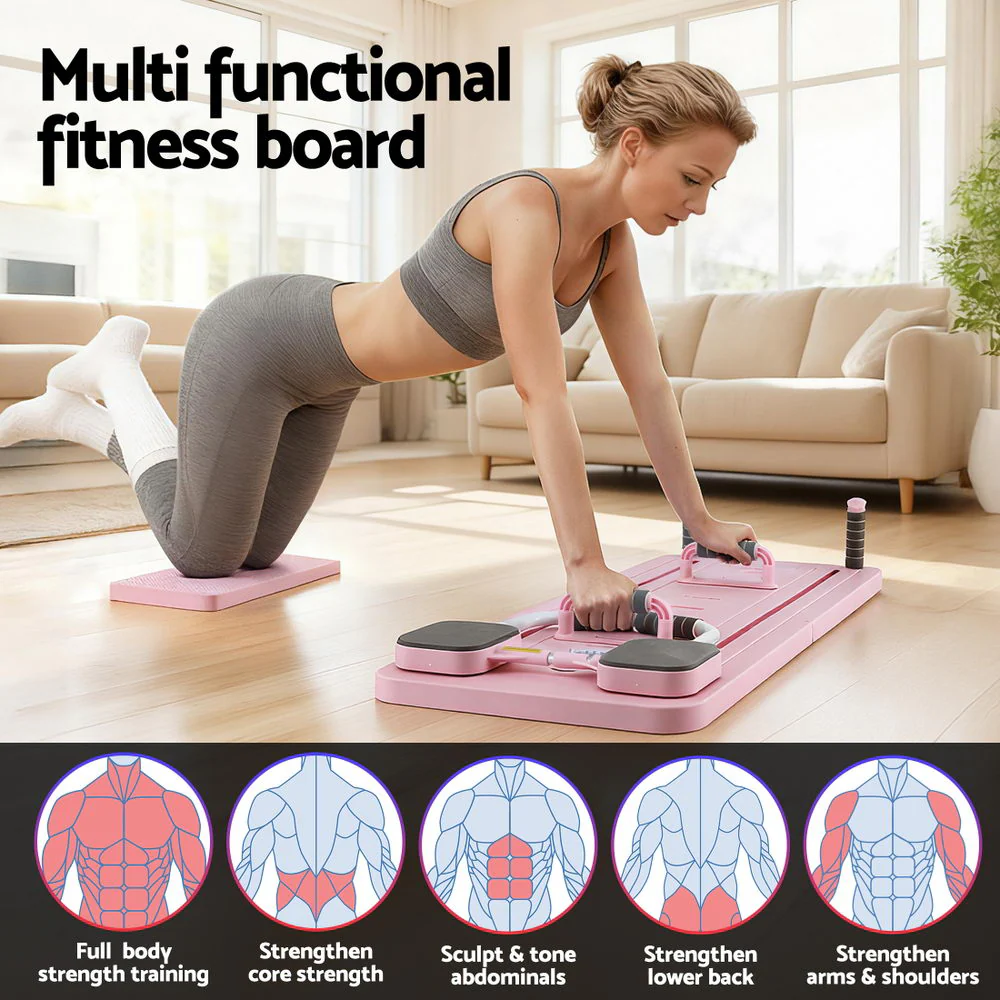Everfit Pilates Reformer Abdominal Exercise Board Push Up Set Fitness Pink - Image 5