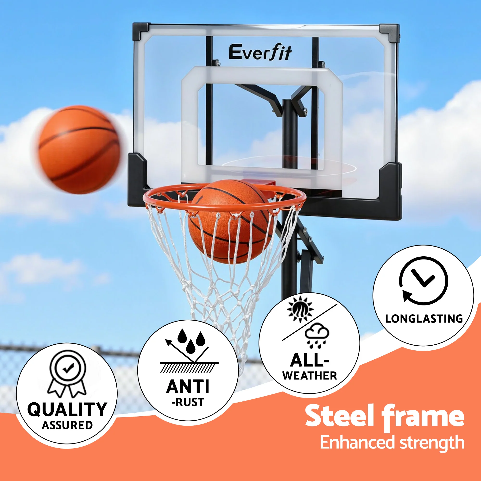 Everfit Portable Basketball Hoop Adjustable Pool Goal System Backyard 1.05M-2.1M - Image 5