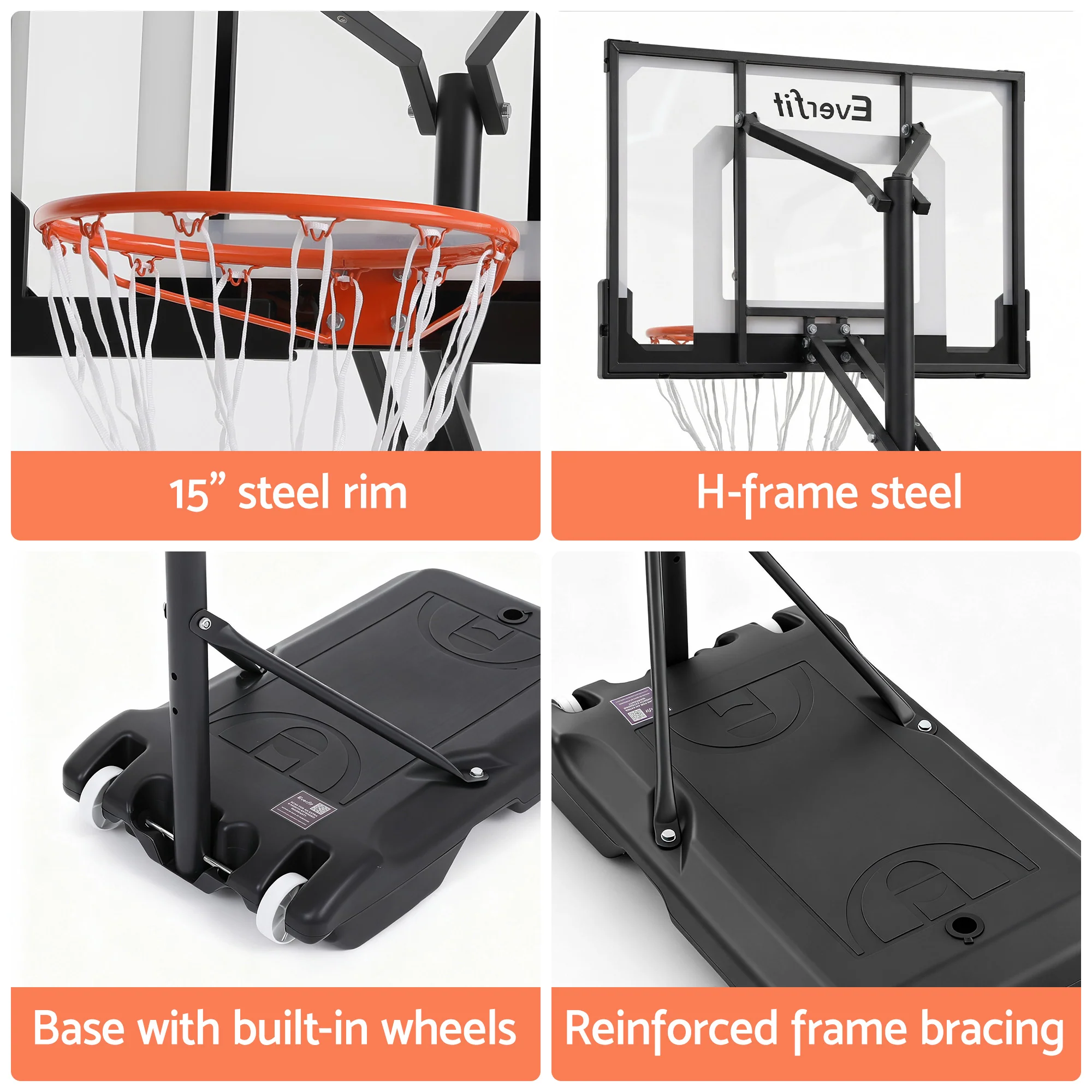 Everfit Portable Basketball Hoop Adjustable Pool Goal System Backyard 1.05M-2.1M - Image 6