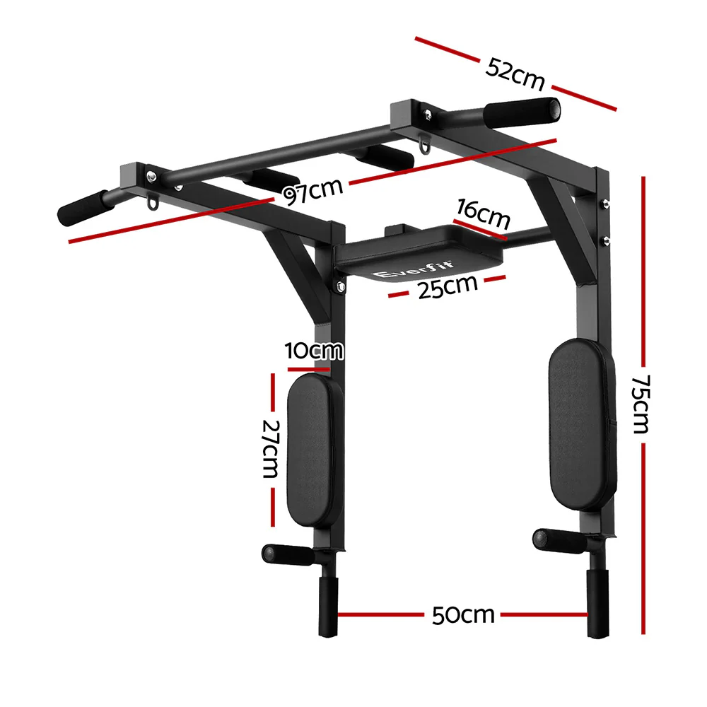 Everfit Pull Up Bar Dip Station Multi Gym 150kg Home Power Station Black Red - Image 2