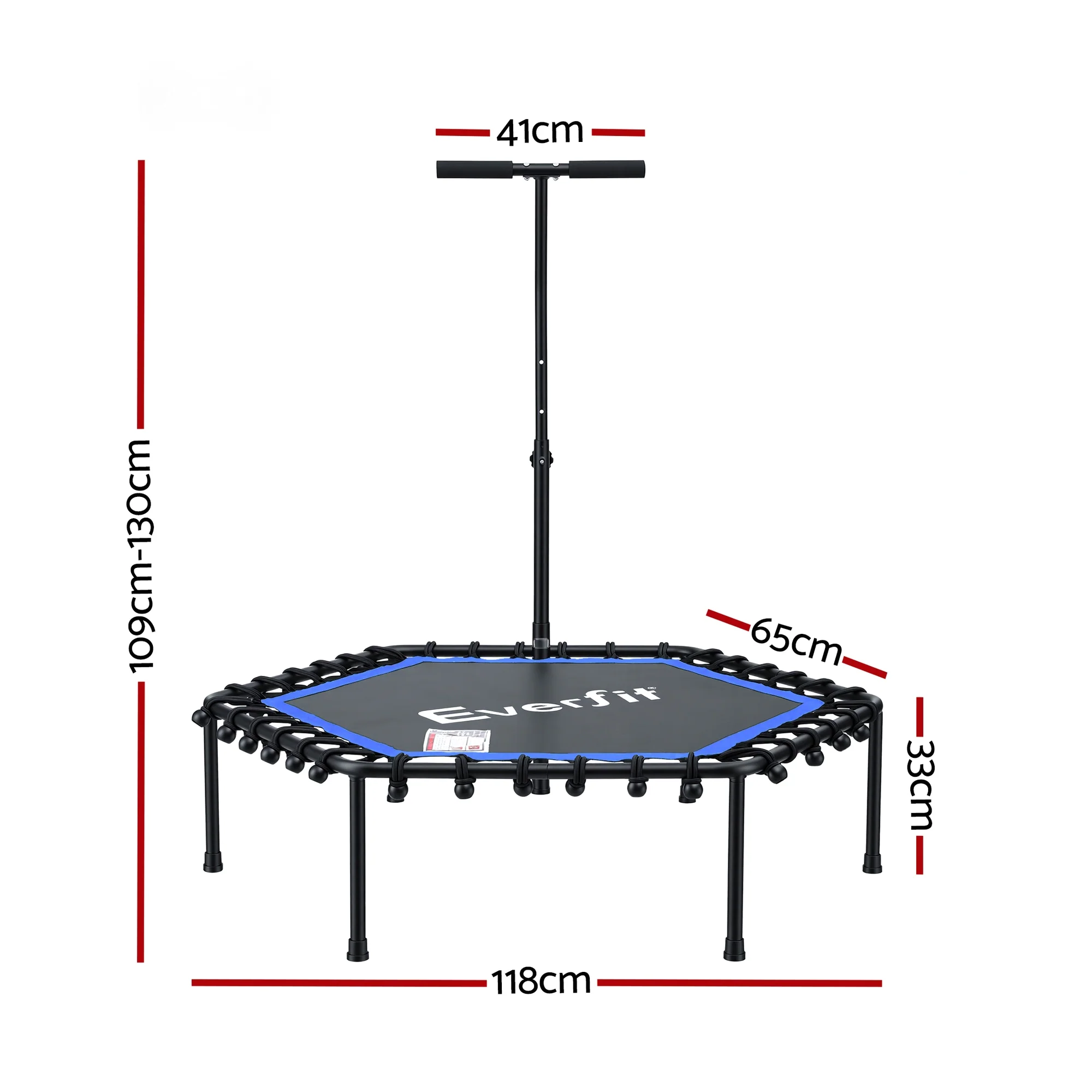Everfit 48inch Hexagon Fitness Trampoline Rebounder Adjustable Handrail Blue - Image 2