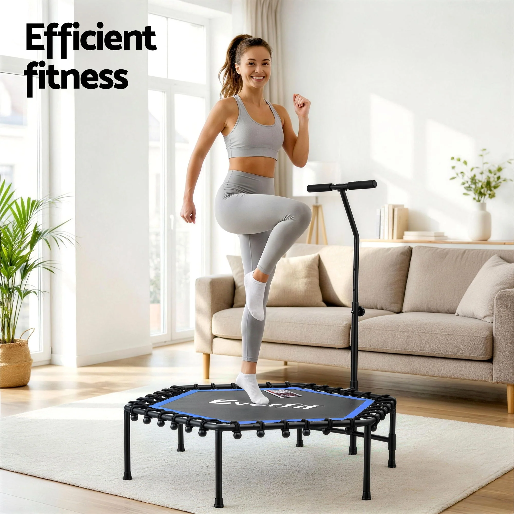 Everfit 48inch Hexagon Fitness Trampoline Rebounder Adjustable Handrail Blue - Image 4