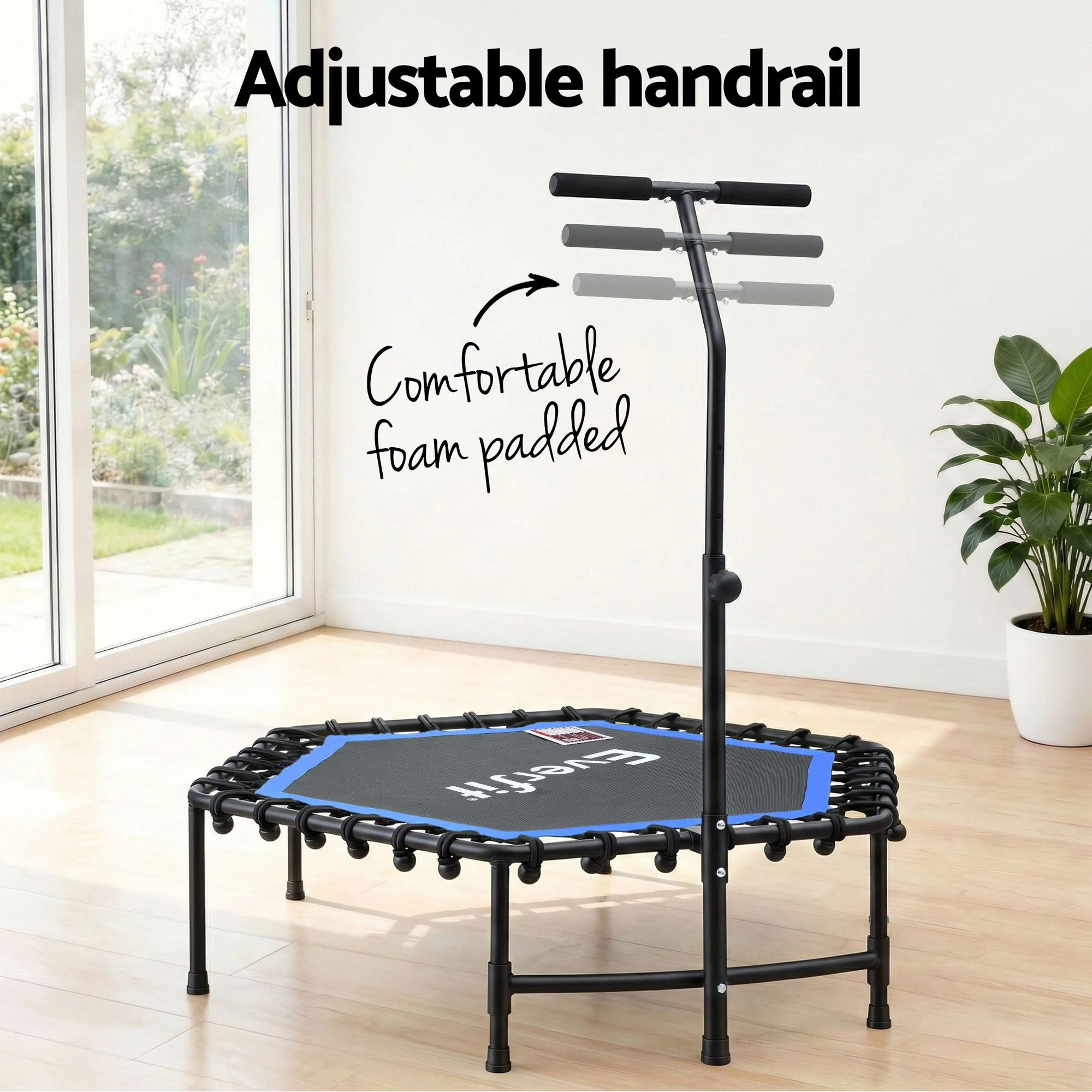 Everfit 48inch Hexagon Fitness Trampoline Rebounder Adjustable Handrail Blue - Image 5