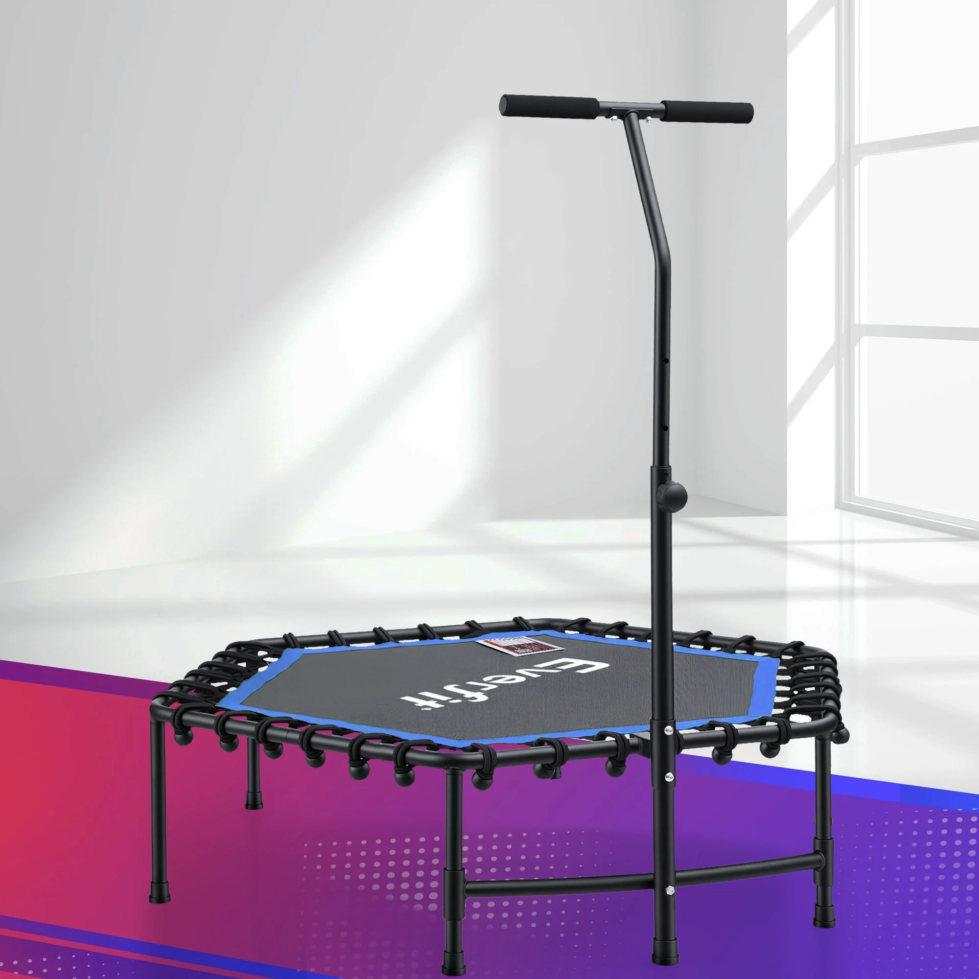 Everfit 48inch Hexagon Fitness Trampoline Rebounder Adjustable Handrail Blue - Image 7